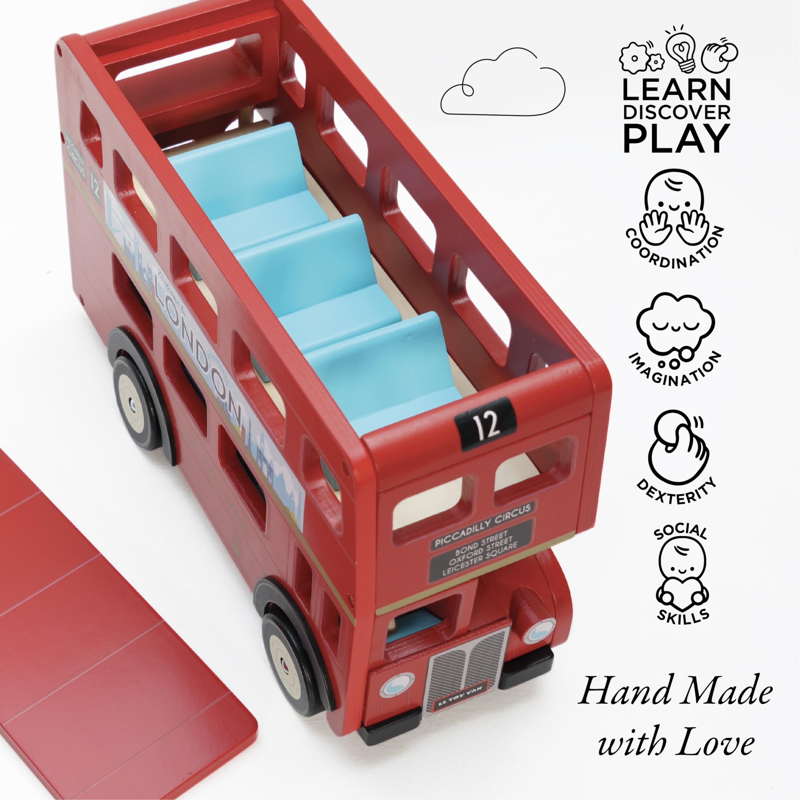 Le Toy Van London Double Decker Bus - Wooden Construction Vehicle Toy for Kids - Pretend Play & Educational Toy for Boys & Girls Ages 3+ - Perfect for Imaginative Play, Preschool Learning & Nursery Decor