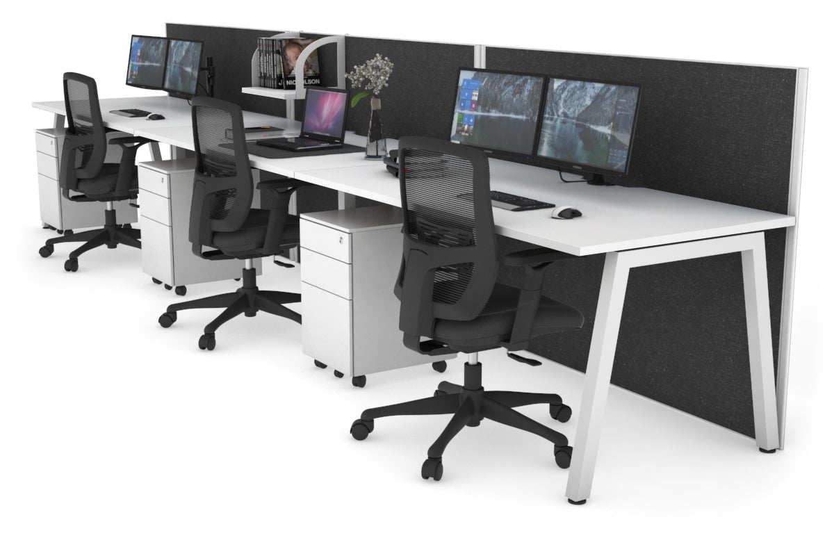 Horizon Quadro 3-Person Office Workstation - 1200L x 800W with Cable Management | Modern Office Desk for Collaborative Workspaces & Team Meetings