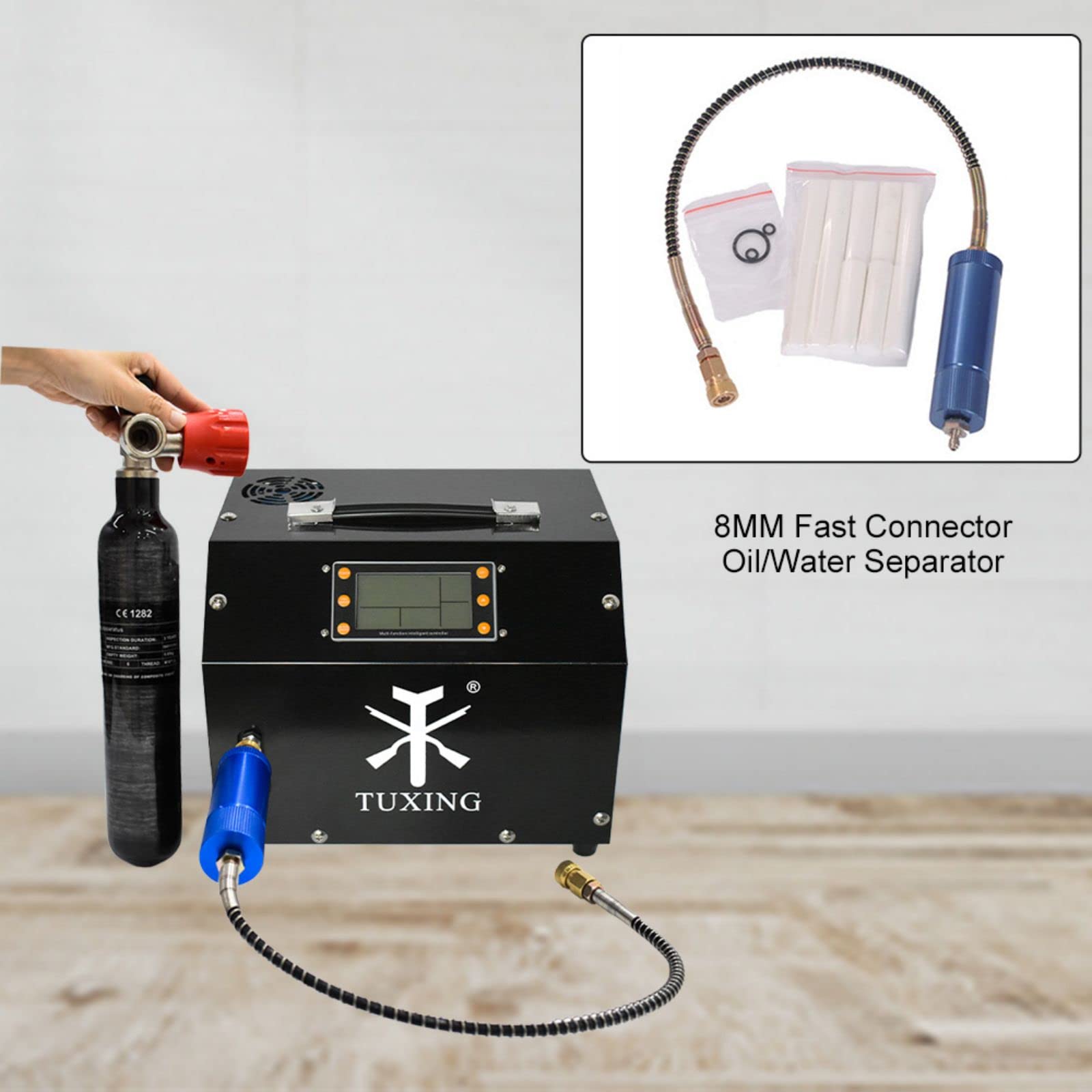 TUXING 4500Psi PCP Air Compressor with Auto-Stop & Water Cooling System - High Pressure Air Compressor for Scuba Diving Tanks, PCP Air Rifles, Paintball - 110V Electric Air Pump (TXET063) | Perfect for Outdoor Sports, Hunting & Underwater Adventures