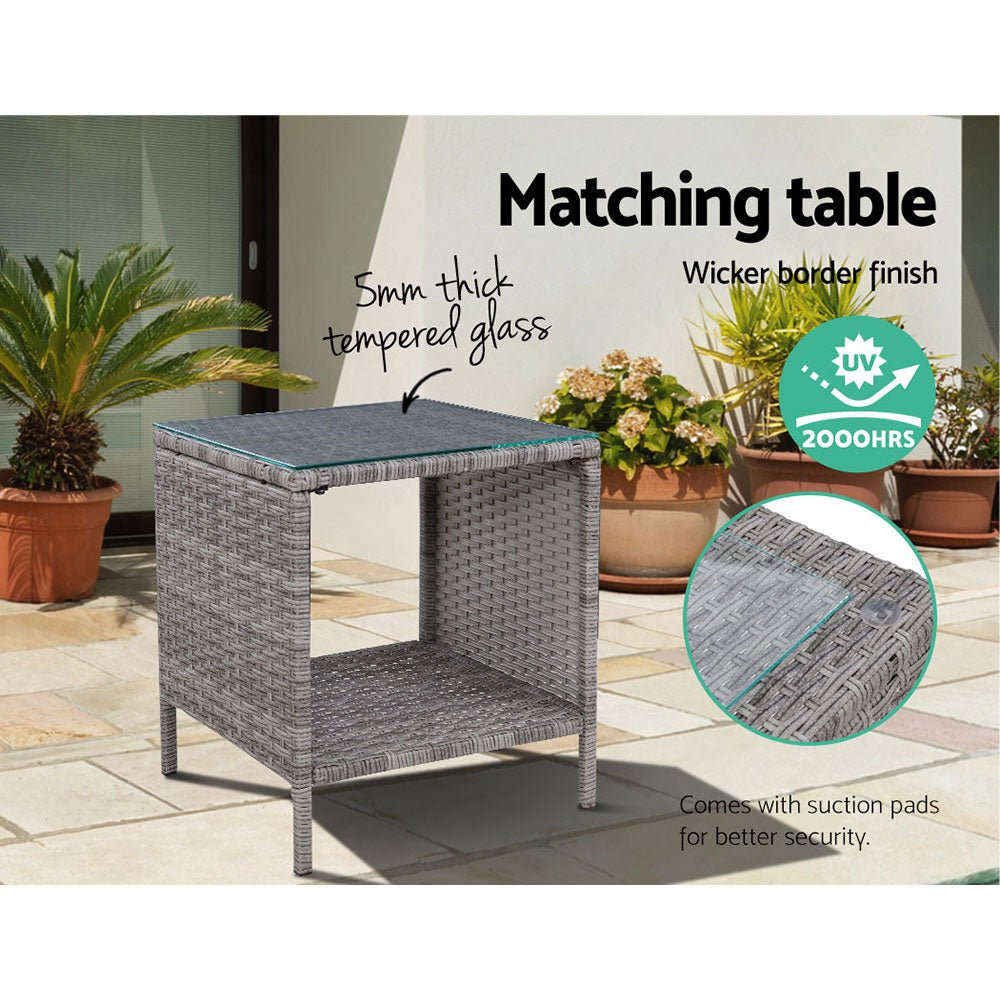 3-Piece Elise Outdoor Recliner Chair with Ottoman and Side Table Set - Grey Patio Furniture for Backyard, Poolside & Garden Relaxation