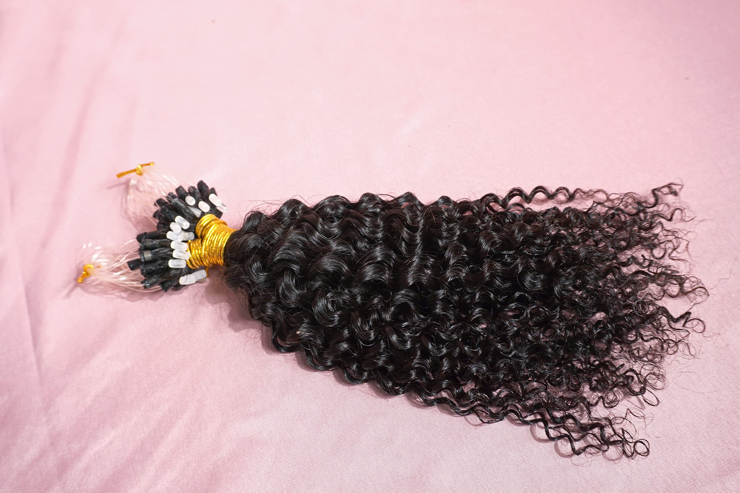 Kinky Curly Micro Link Hair Extensions - 50 Strands 100% Remy Human Hair for Black Women | Natural Color Curly Micro Loop Ring Extensions for Everyday & Special Occasions