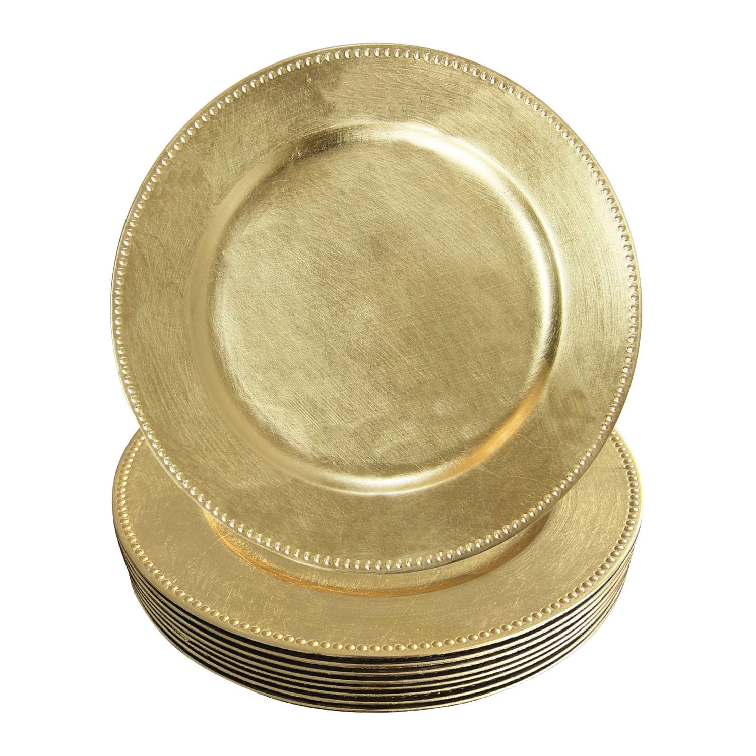 12-Pack Gold Plastic Beaded Charger Plates - 13 Inch Round Metallic Wedding & Party Dinnerware - Elegant Table Decor for Weddings, Banquets, and Special Events