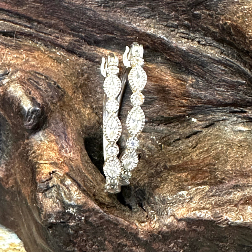 Elegant Sterling Silver Hoop Earrings with Cubic Zirconia & Diamond Accents - Perfect for Weddings, Parties & Everyday Wear
