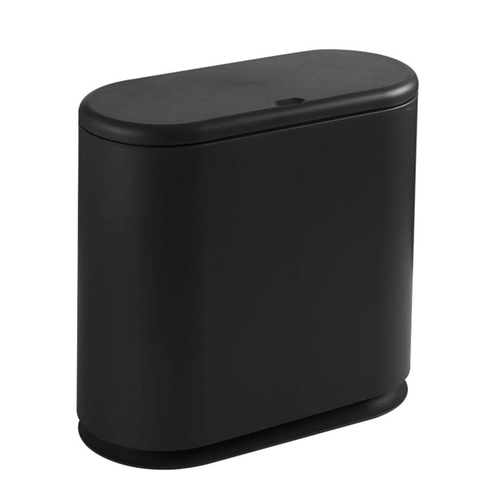 SYALEO 10L Small Indoor Trash Can with Lid - Double Barrel Garbage Bin for Bathroom, Bedroom, Kitchen & Office - Plastic Waste Basket for Home Use (Black) | Perfect for Small Spaces & Waste Management