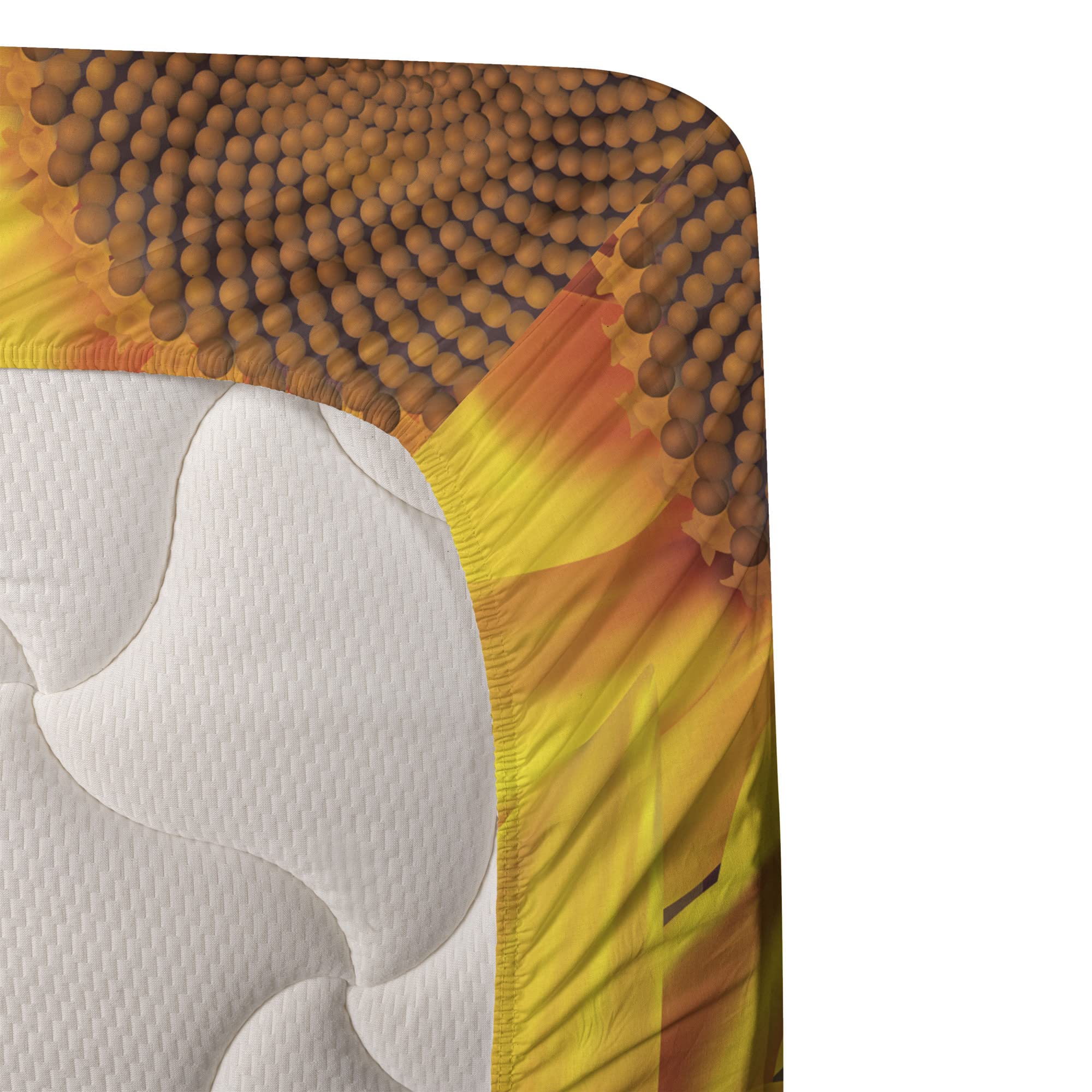 Ambesonne Sunflower King Size 4-Piece Sheet Set - Floral Circle Design on Wooden Background, Fitted & Flat Sheets with Pillowcases - Brown Orange Bedding for Farmhouse & Boho Chic Bedrooms