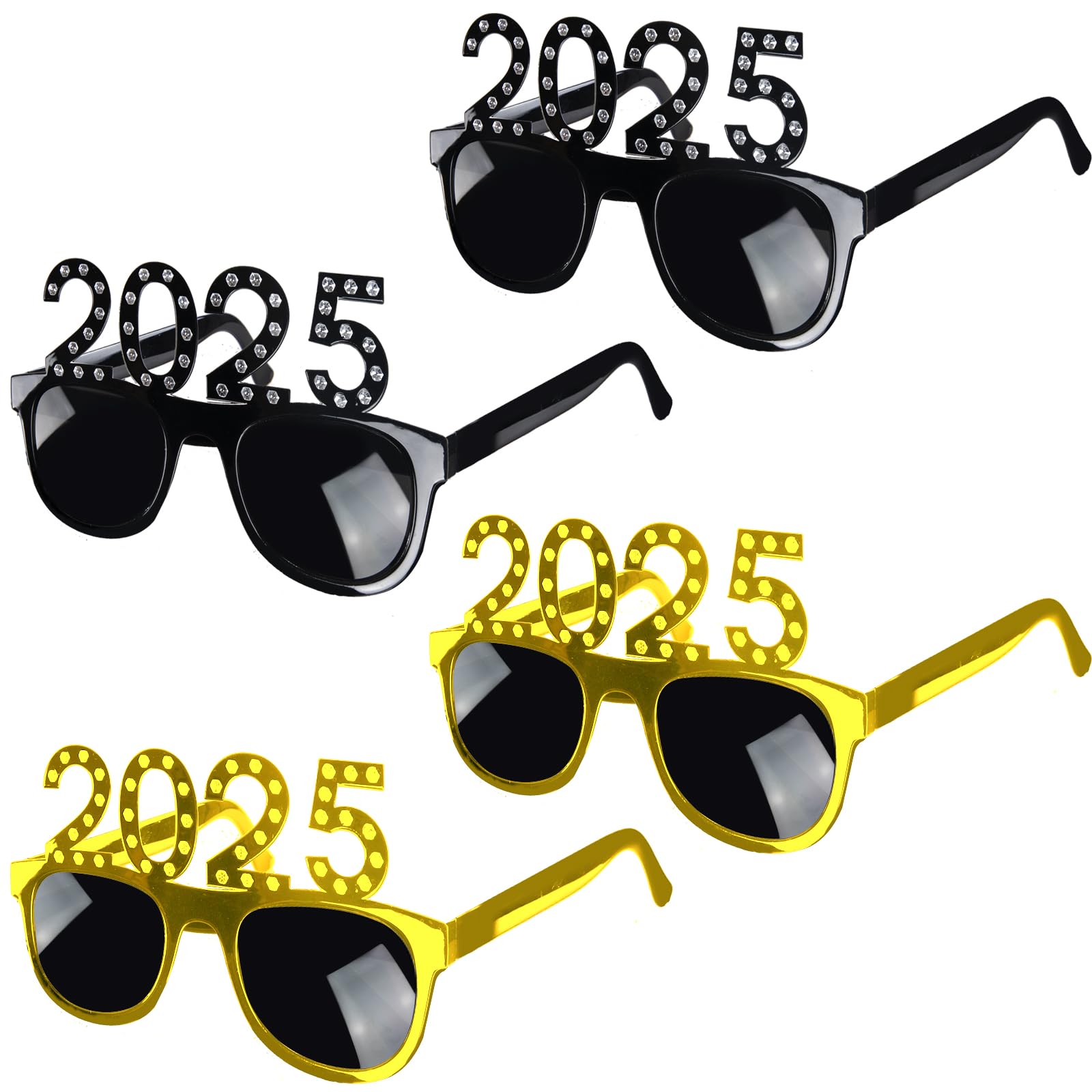 2025 New Year Glasses - 4 Pairs Sparkling Happy New Year Eyeglasses with 2025 Design for NYE Party, Christmas Costume & Photo Props - Perfect for Winter Holiday Celebrations & Festive Gifts