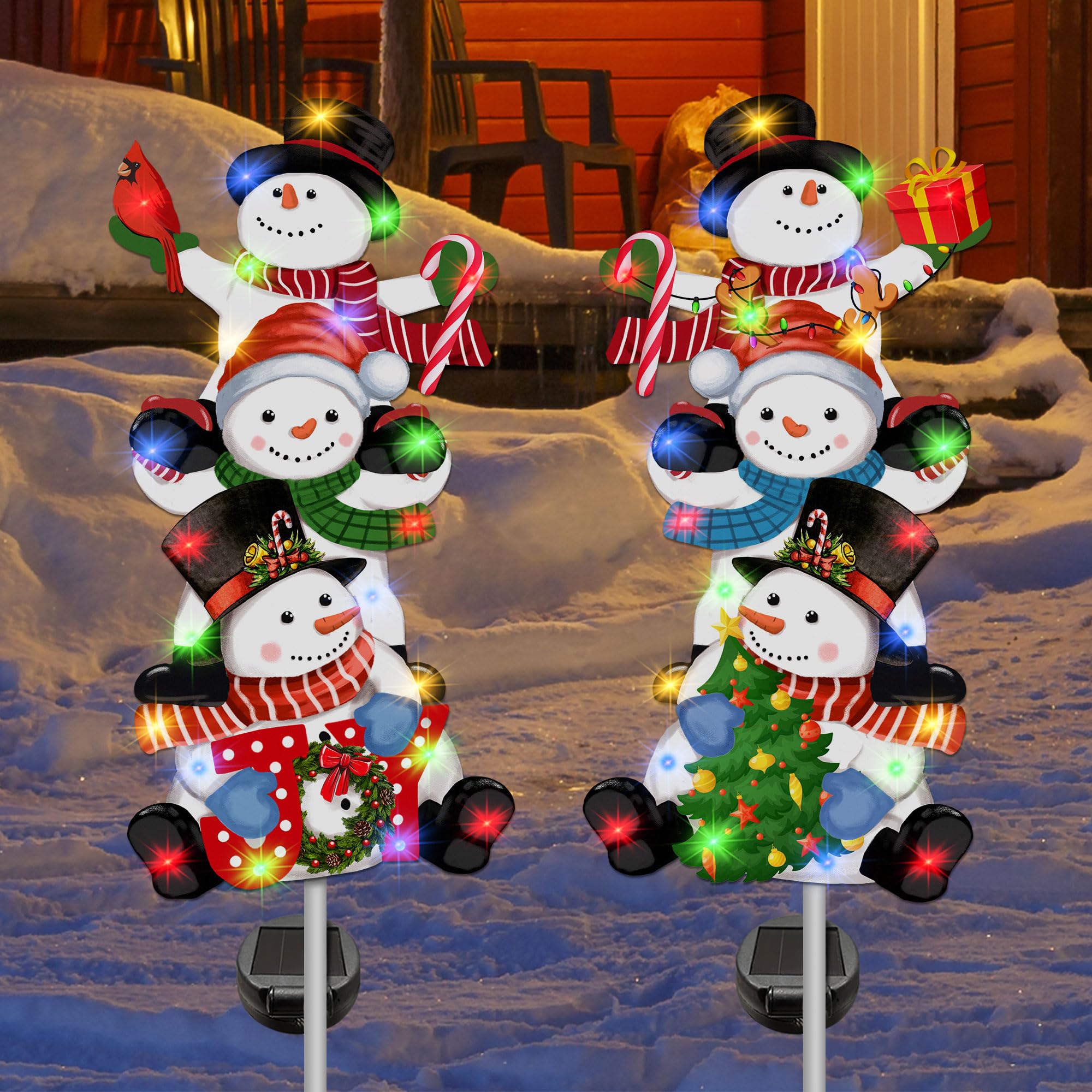 Hexagram Solar Christmas Metal Yard Stake Lights - 41 Inch Snowman Outdoor Decor for Yard, Garden & Lawn - Weatherproof Holiday Decoration for Winter, Patio & Pathway Lighting