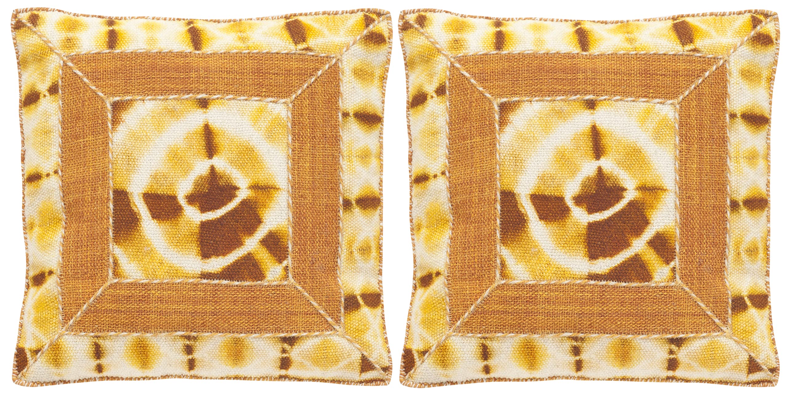 SAFAVIEH Dip-Dye Patch Turmeric Throw Pillows Set of 2 - 24 Inch Square Decorative Cushion Covers for Sofa, Bed & Living Room - Boho Chic Home Decor Accent