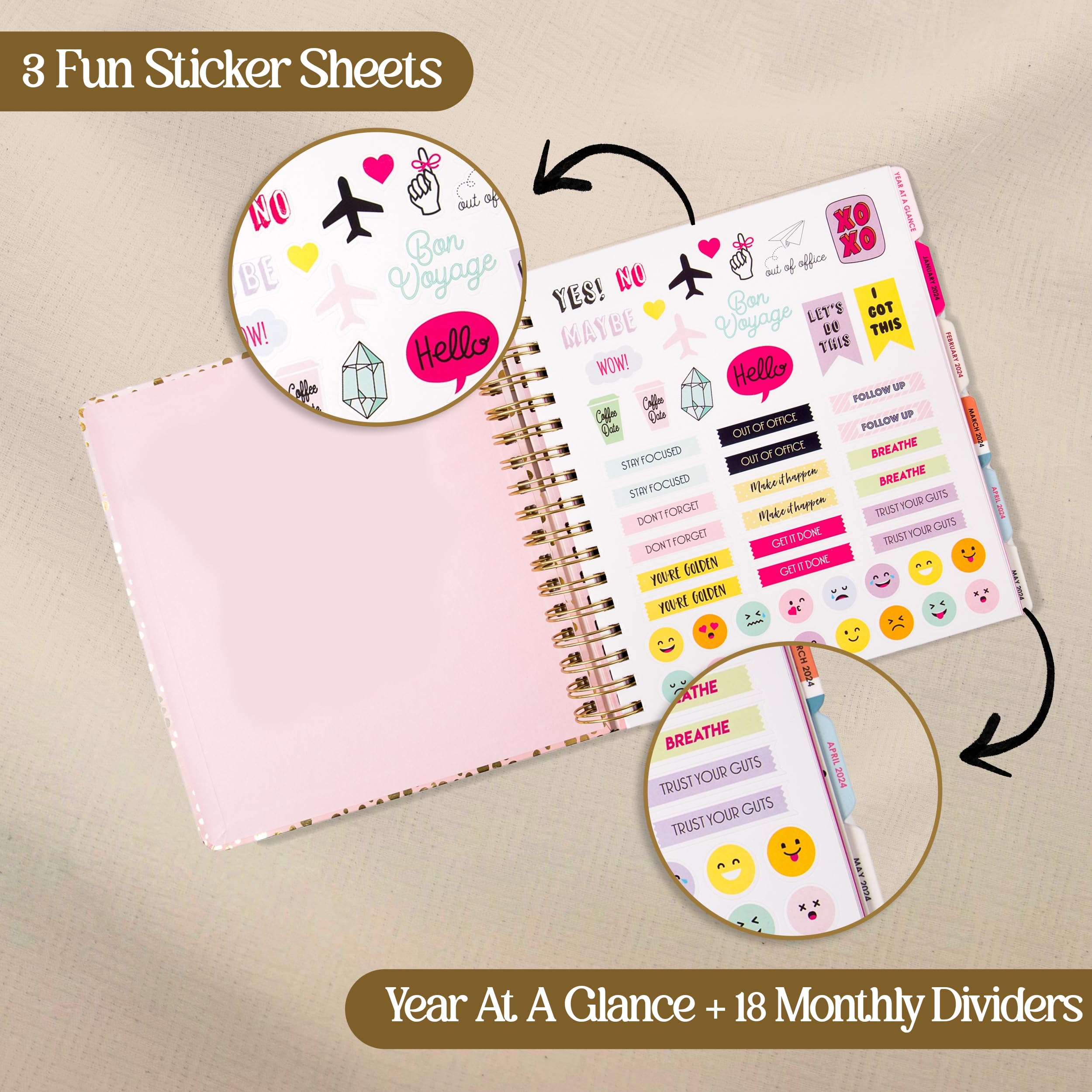 Votum 18-Month Large Academic Planner 2024-2025 - Daily Weekly Monthly Calendar from January to June with Twin-Ring Binding, 3 Sticker Sheets & Notes Pages - Perfect for School, Work & Productivity Planning