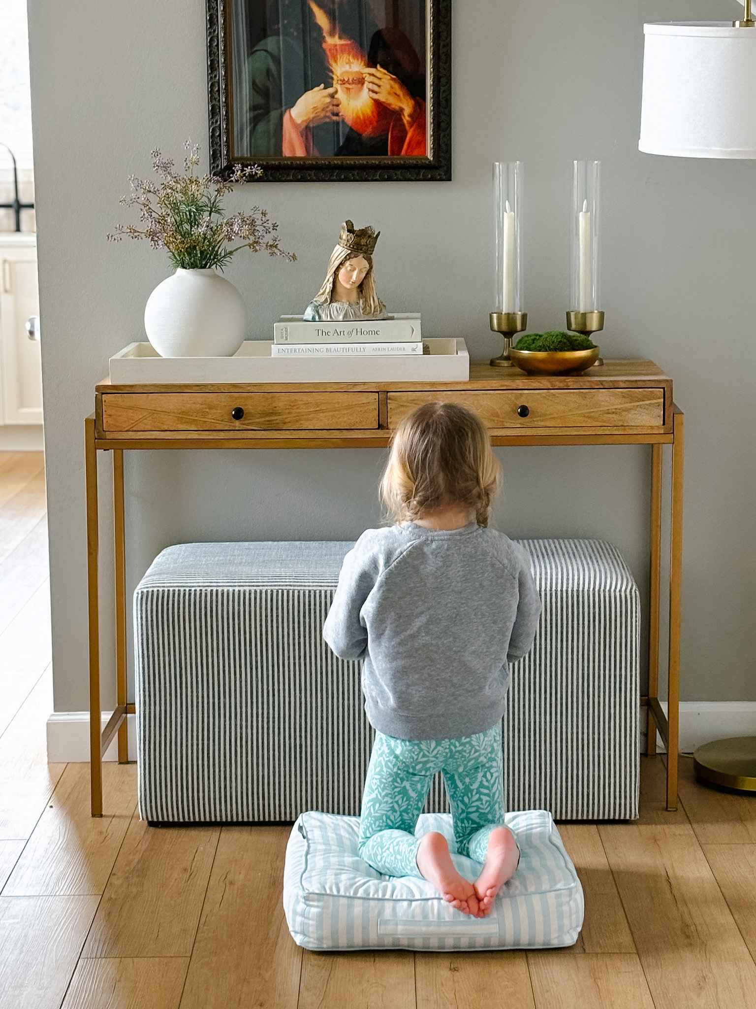 Kids Prayer Kneeler - Sky Blue Stripe Design for Comfortable Worship | Perfect for Church, Home & Sunday School Devotions