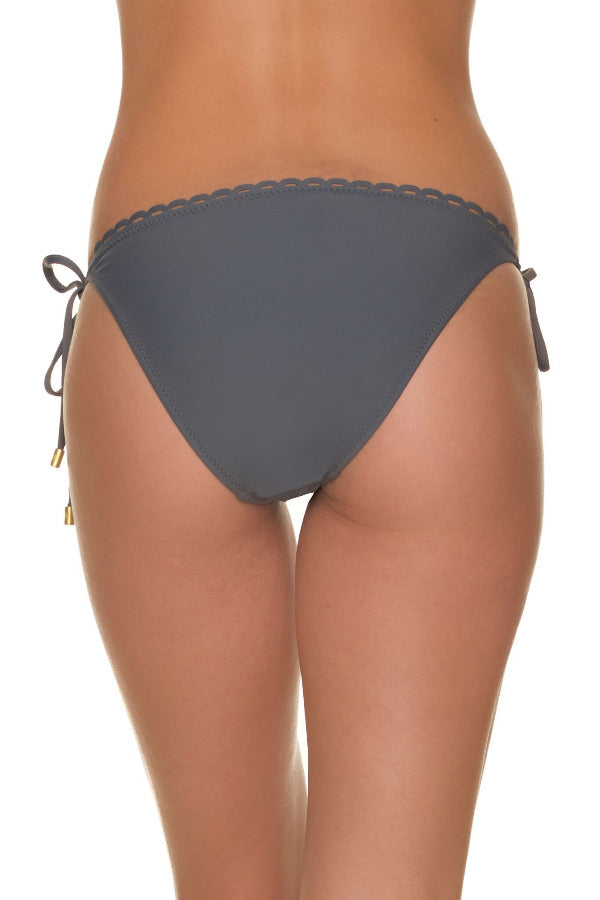 Scalloped String Bikini Bottom - High Waisted Swimwear for Women | Mineral Blue Beachwear for Summer Vacation & Pool Party