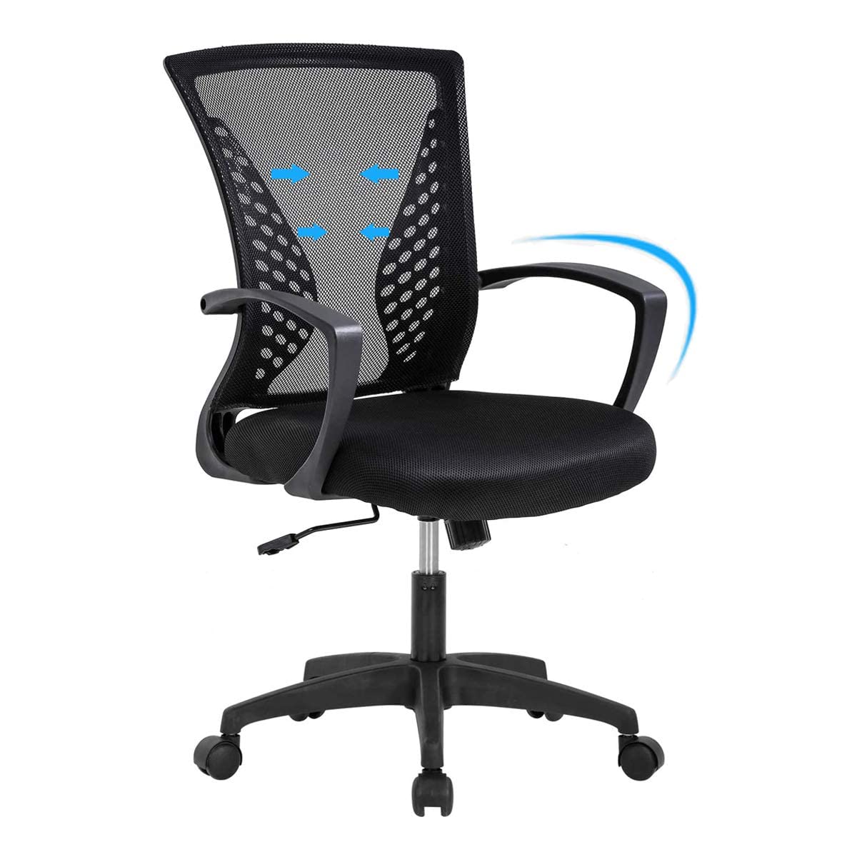 Ergonomic Mid-Back Mesh Office Chair with Adjustable Height & Lumbar Support - Swivel Rolling Desk Chair for Computer Work, Gaming & Home Office (Black) - Perfect for Long Work Hours, Video Calls & Productivity Boosting
