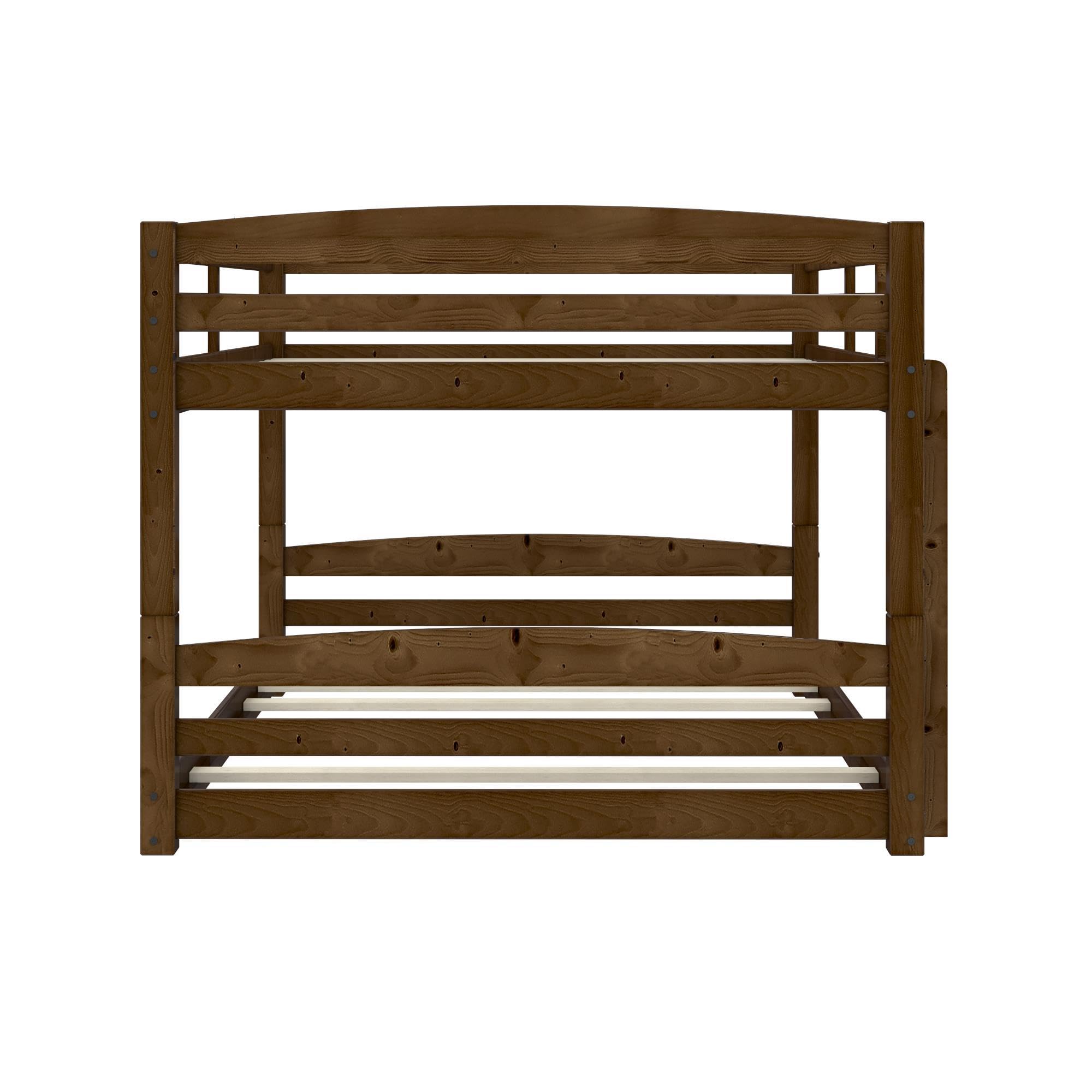 DHP Phoenix Convertible Low Wood Floor Bunk Bed - Full Over Full Stackable Kids Bed Frame with Ladder & High Guardrail | Solid Wood Construction, No Box Spring Needed | Perfect for Small Rooms, Guest Rooms & Kids' Shared Bedrooms