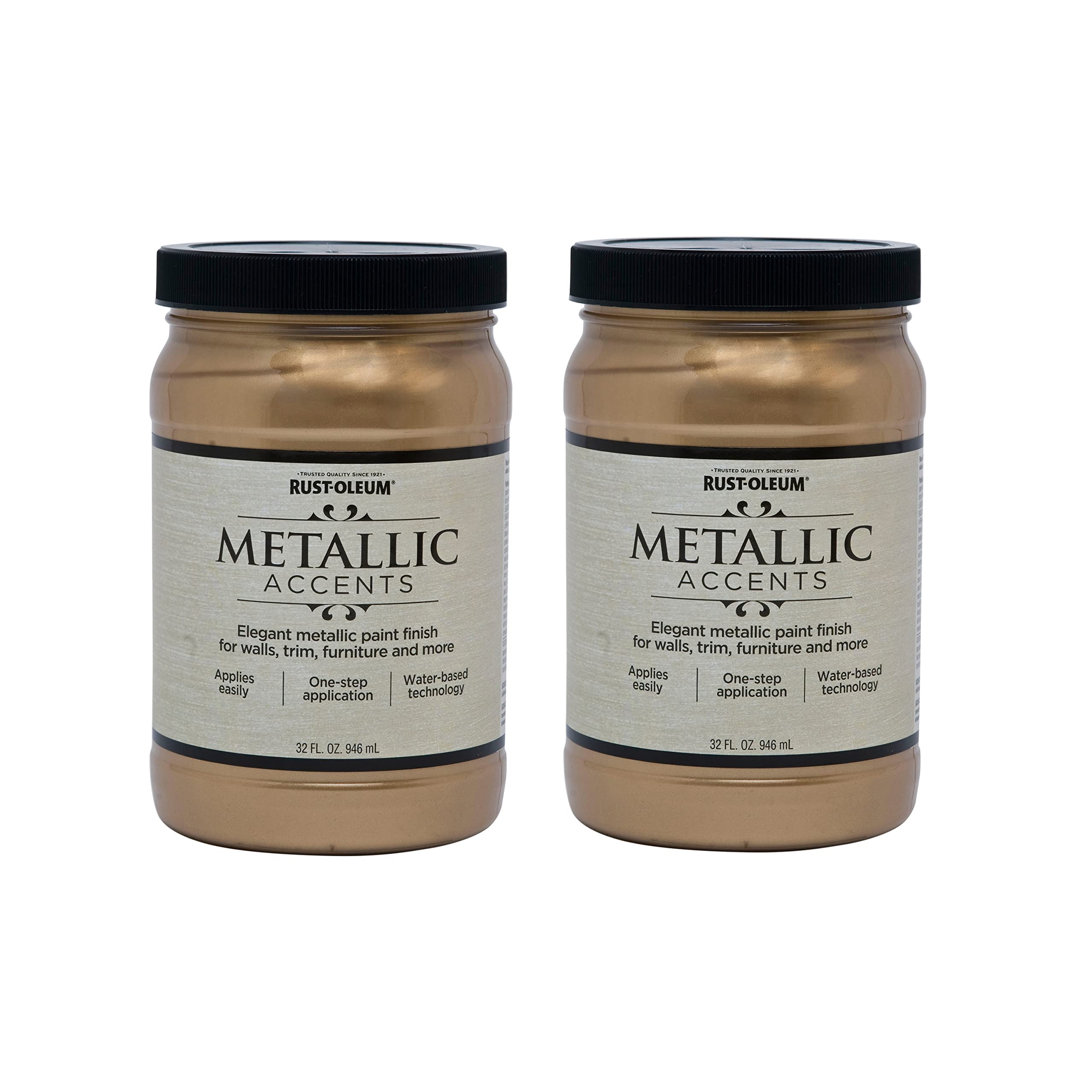 Rust-Oleum 253537-2PK Soft Gold Metallic Accents Paint - 2 Pack (Quart) for DIY Home Decor, Furniture Restoration & Craft Projects