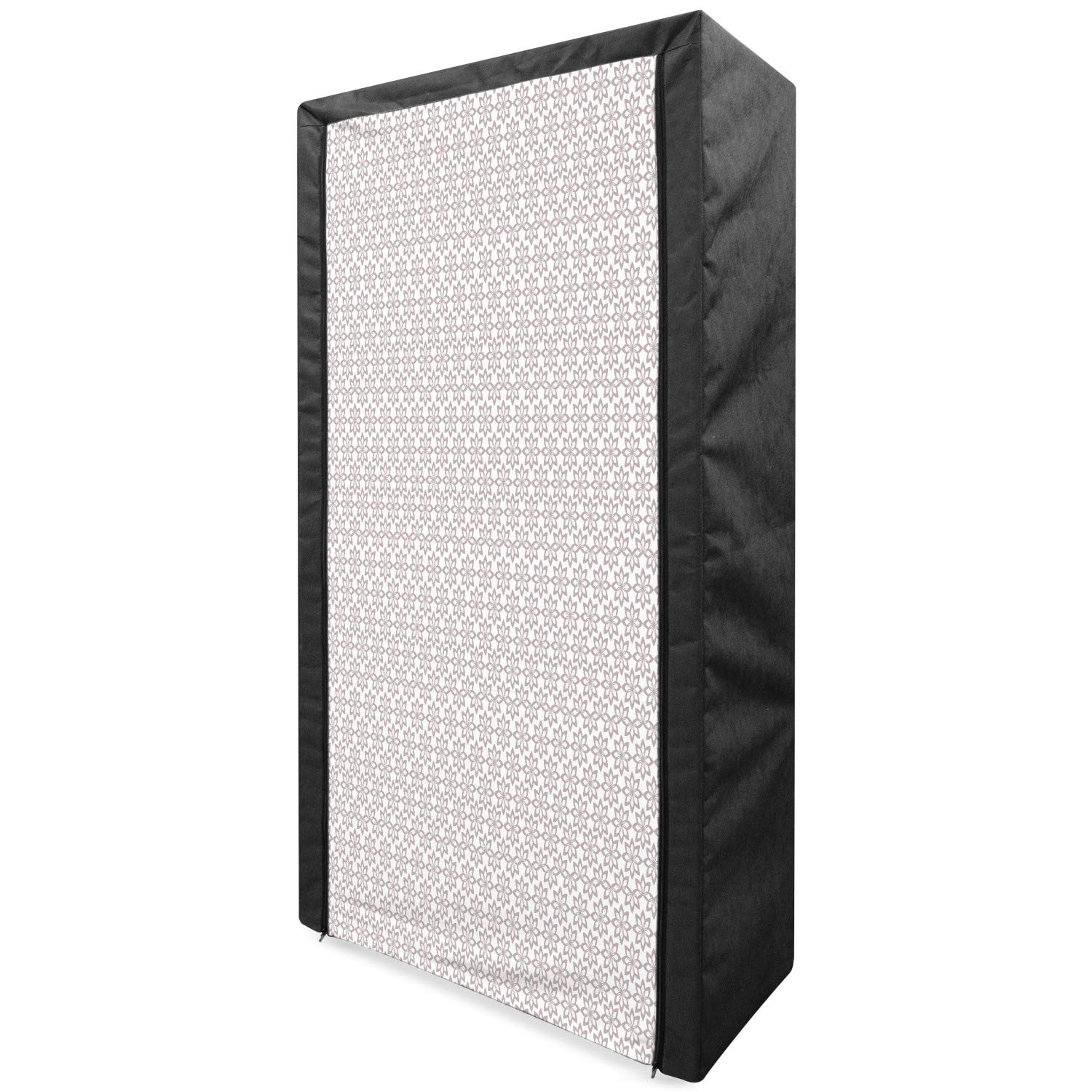 Ambesonne Floral Portable Fabric Wardrobe - Blossoming Nature Pattern Retro Design Clothing Organizer with Shelves, 33.5 Inch Taupe & White - Perfect for Bedroom, Closet Storage, and Small Space Organization