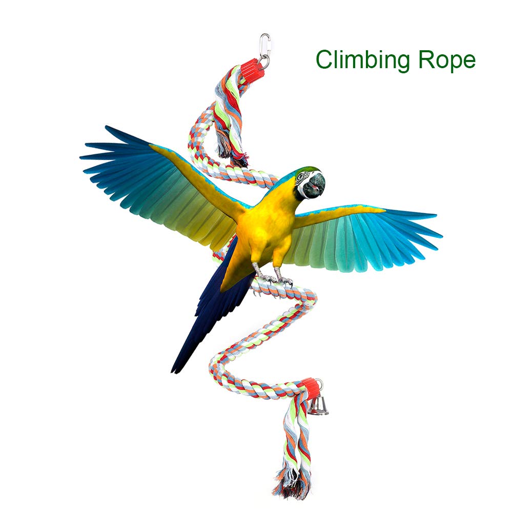 GLOGLOW Parrot Swing Climbing Rope Toy - Colorful Spiral Hanging Chew Toy with Bell for Birds | Small, Medium & Large Parakeets, Cockatiels, Conures | Cage Accessories & Play Gym Entertainment
