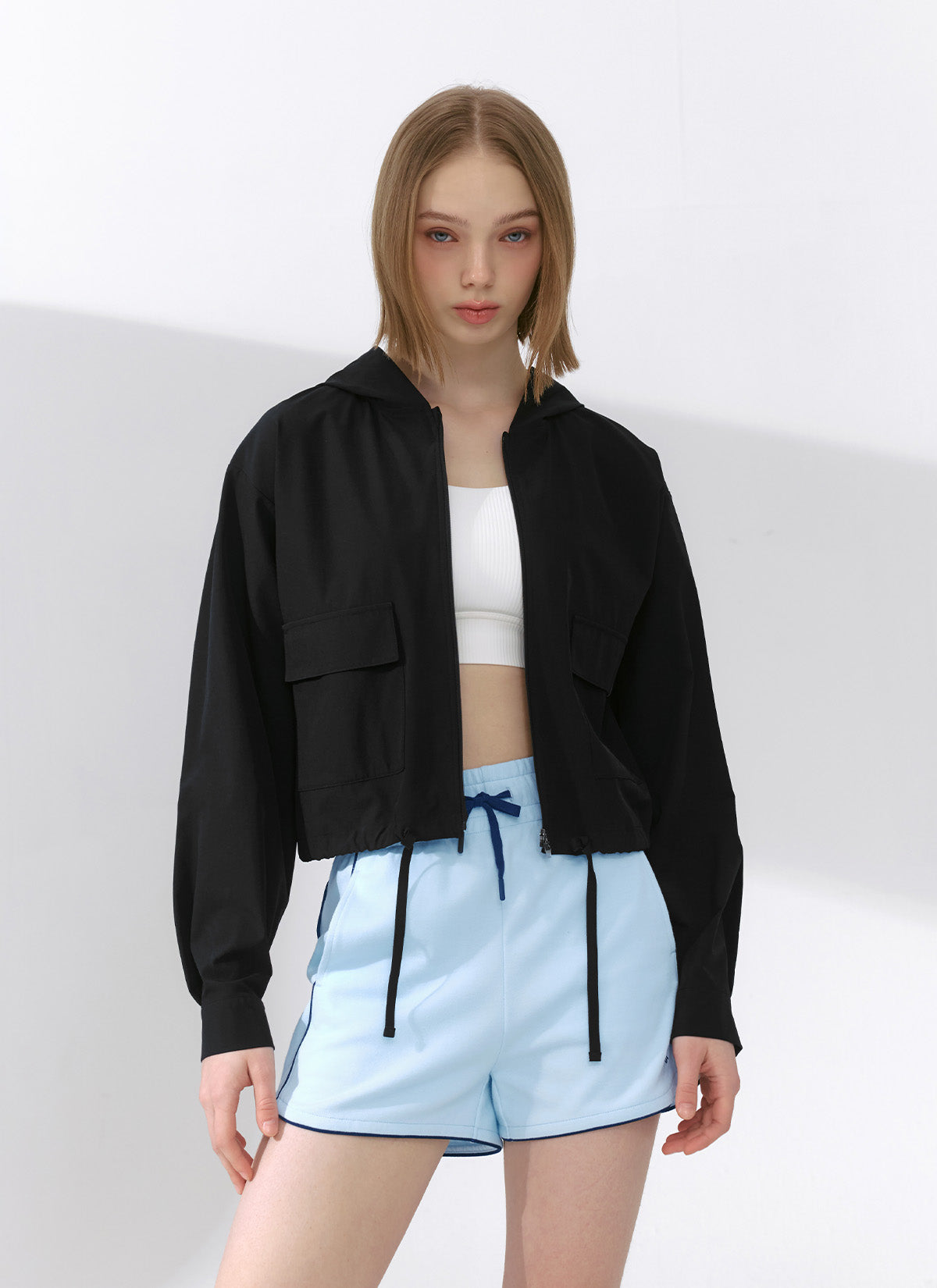 Lightweight Woven Hooded Crop Jacket for Women - Stylish Outerwear for Spring & Fall - Perfect for Casual Outings, Layering & Streetwear Fashion