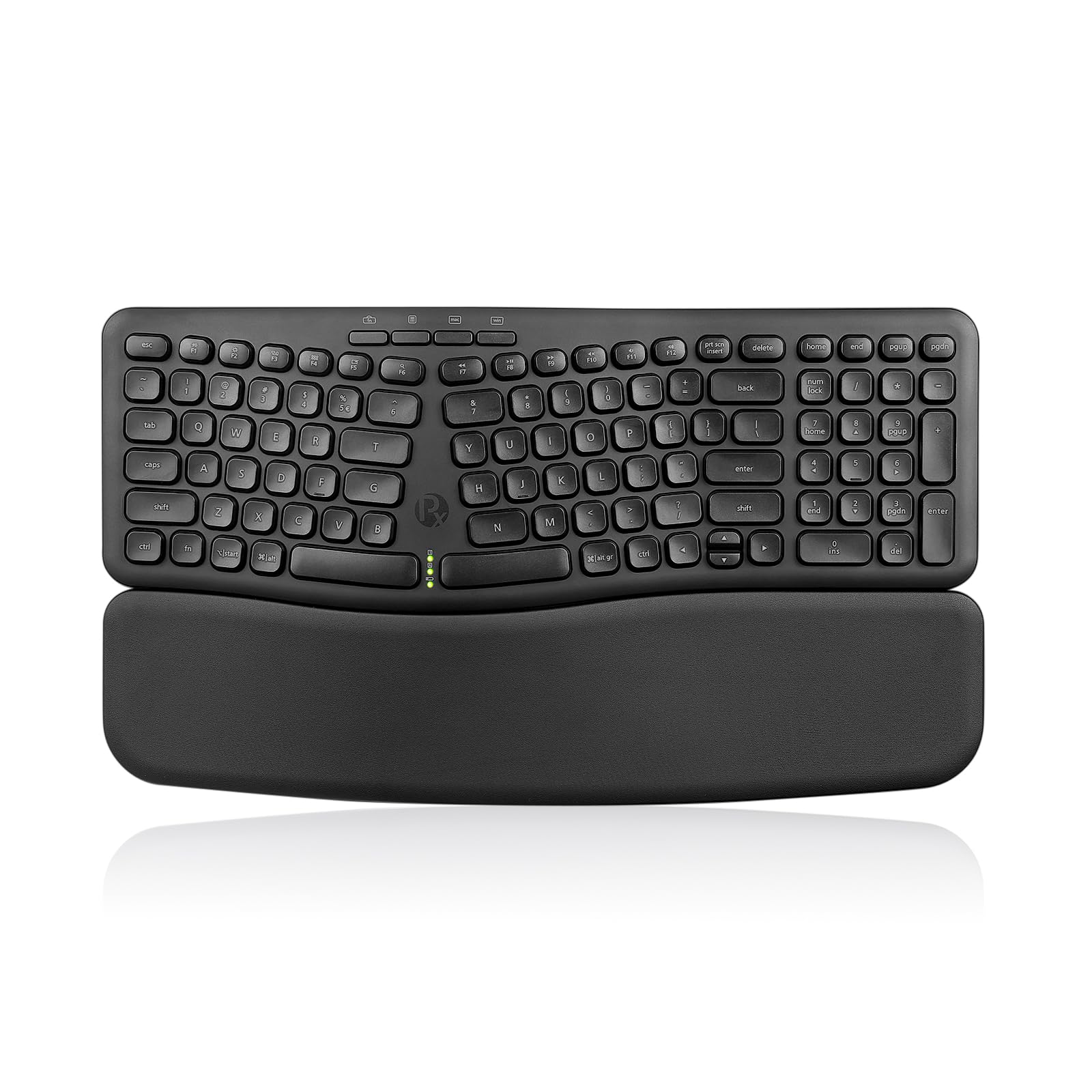 Perixx PERIBOARD-636B Wireless Ergonomic Keyboard - Compact USB Keyboard with 2.4G Technology, Built-in Number Pad & Detachable Wrist Rest - Silent Typing for Office, Home & Gaming - Black