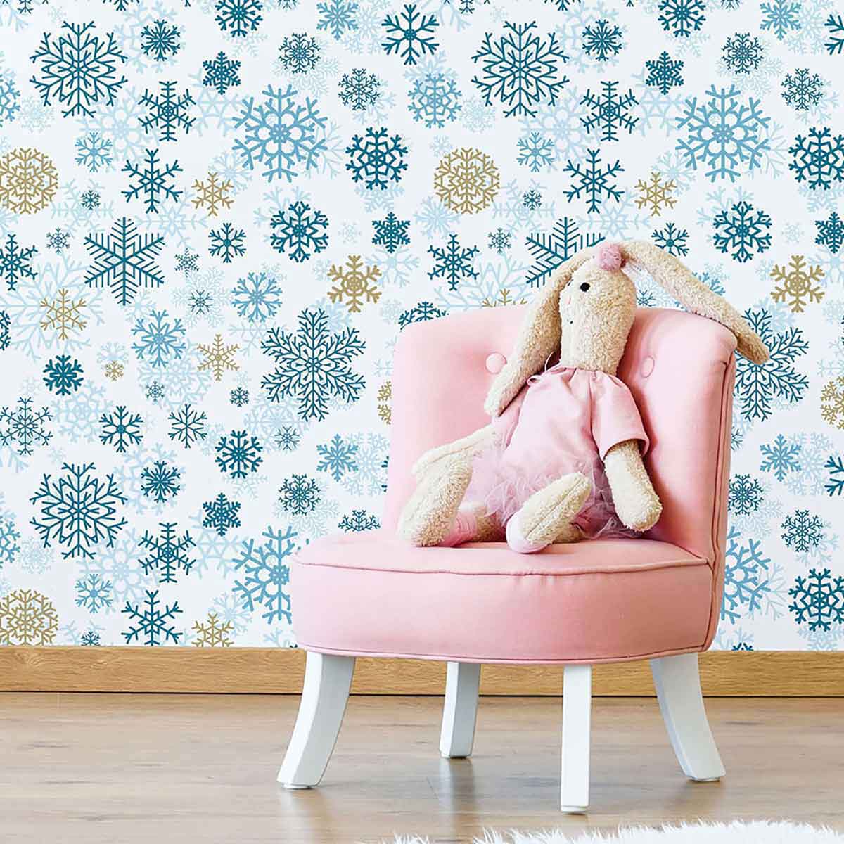Blue Snowflake Peel and Stick Removable Wallpaper - Self-Adhesive Decorative Vinyl for Bedroom, Nursery & Holiday Decor