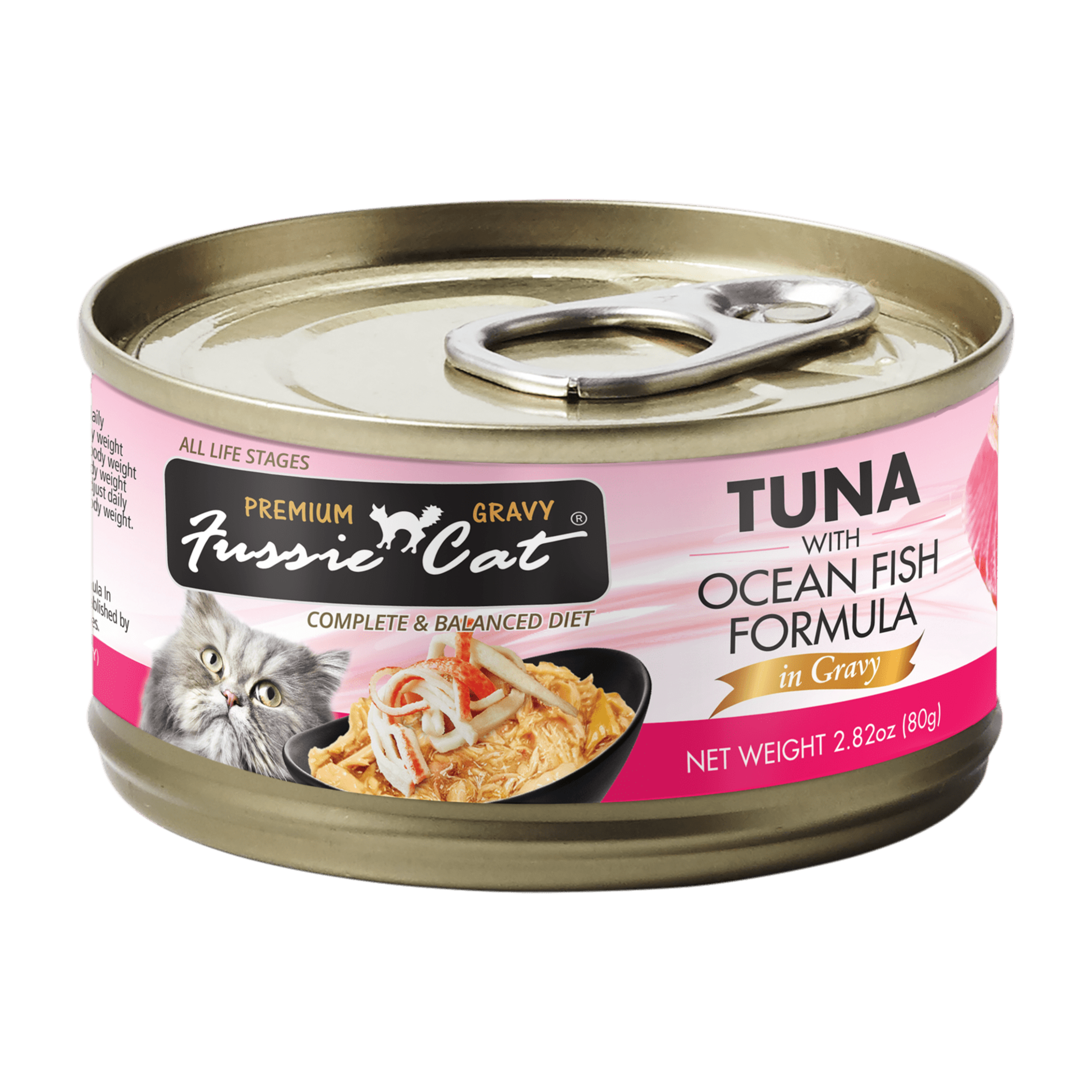 Premium Fussie Cat Black Label Tuna & Ocean Fish in Gravy Wet Cat Food - 80g Can, High Protein Grain-Free Recipe for Adult Cats - Perfect for Mealtime, Weight Management & Picky Eaters