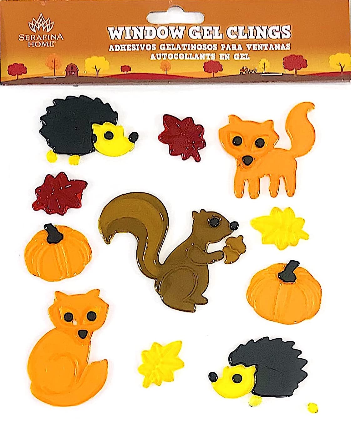 Reusable Fall Gel Cling Stickers for Windows & Mirrors - 6 Sheets of Seasonal Designs: Woodland Creatures, Foliage, Pumpkins - Perfect for Home, Office, and Classroom Decor