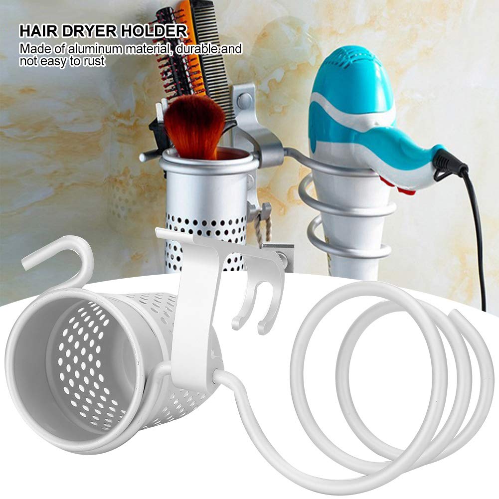 Keenso Wall Mount Hair Dryer Holder with Aluminum Storage - Organizer for Hair Dryer, Hair Straightener & Phone - Includes Fixing Screws (Silver) - Perfect for Bathroom, Salon & Home Organization