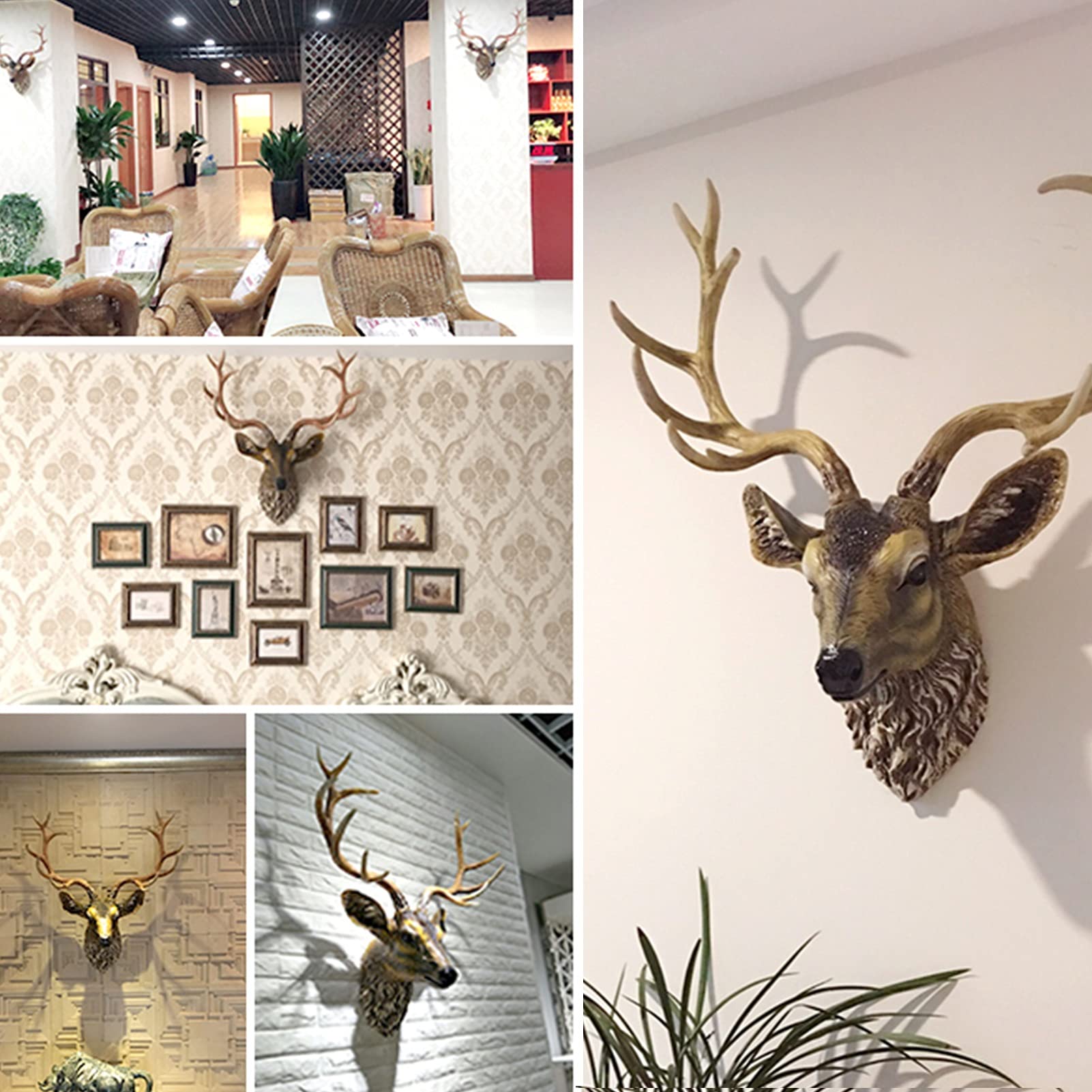 Large Resin Deer Head Wall Decor Sculpture - Handmade Faux Taxidermy Farmhouse Art for Living Room, Bedroom & Office | Modern Animal Head Mounted Ornament