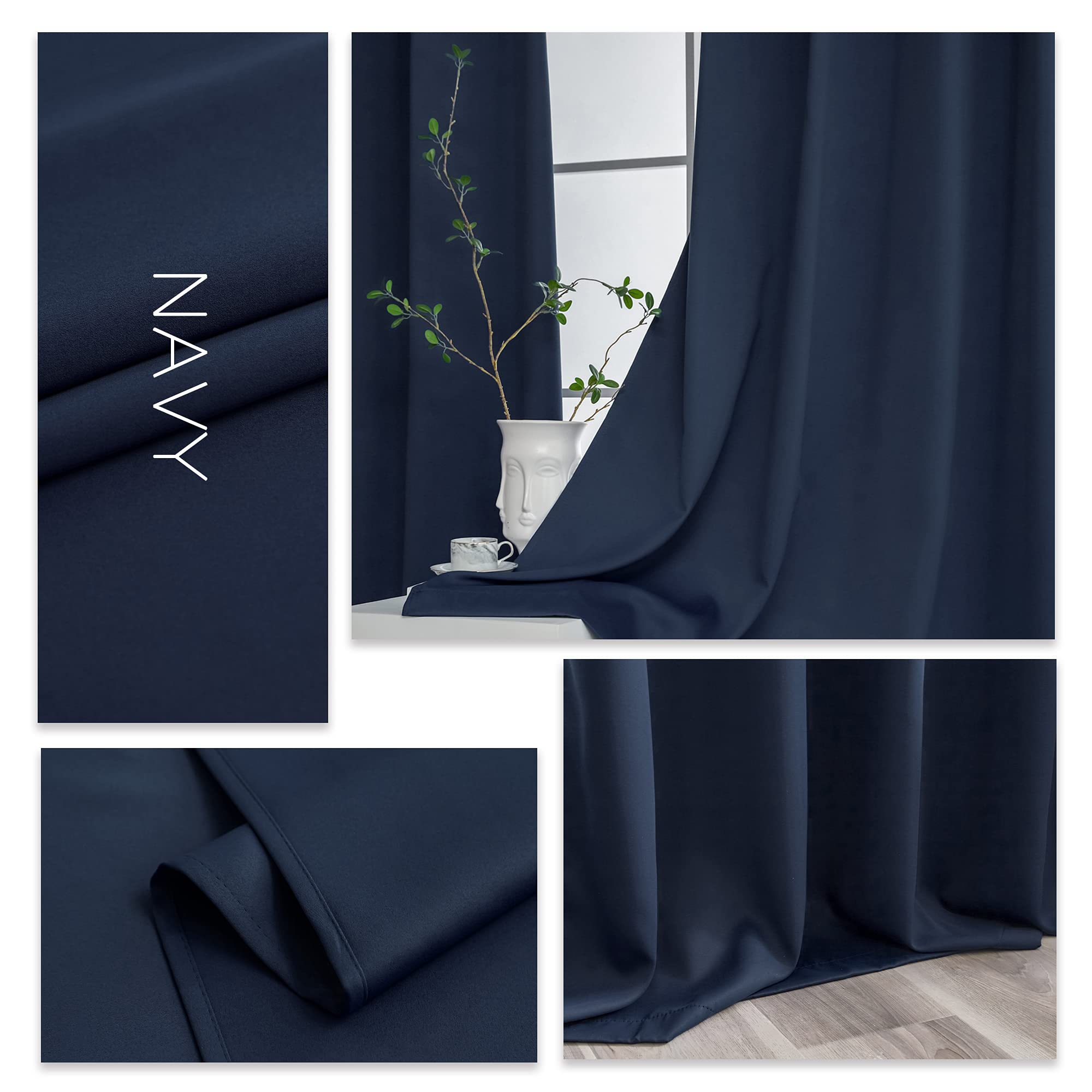 Premium Blackout Curtains for Bedroom & Living Room - Thermal Insulated Room Darkening Grommet Curtains Set of 2 Panels (52x63 Inch, Navy Blue) - Perfect for Home Theater, Nursery & Light Sleepers