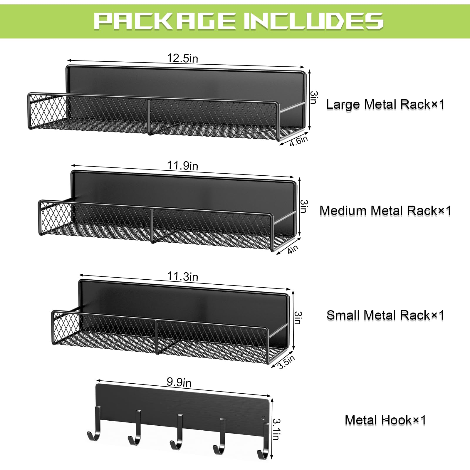 4 Pack Heavy-Duty Magnetic Shelves for Washing Machine & Refrigerator - Laundry Organizer with Hooks, Metal Storage Baskets for Closet & Laundry Room Organization (Black) - Perfect for Small Space Storage, Bathroom & Kitchen Organization