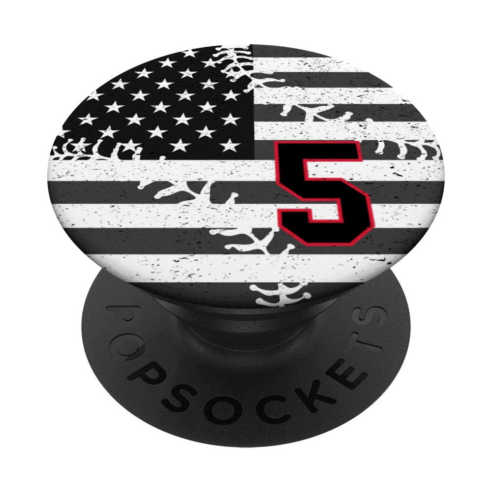 American USA Flag Baseball Number 5 Black Red PopSockets PopGrip - Swappable Phone & Tablet Grip for Sports Fans, Patriotic Decor | Perfect for iPhone, Samsung & iPad Cases