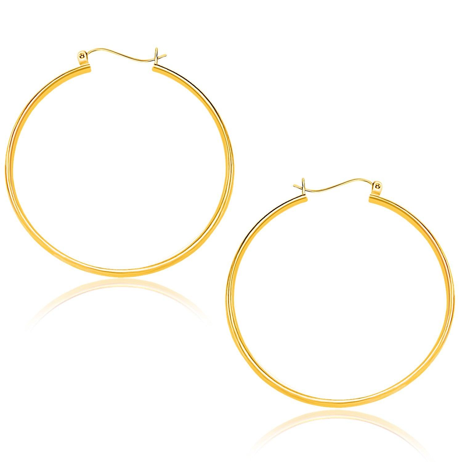 14K Yellow Gold Polished Hoop Earrings 40mm - Classic Circle Earrings for Women, Everyday Wear & Special Occasions
