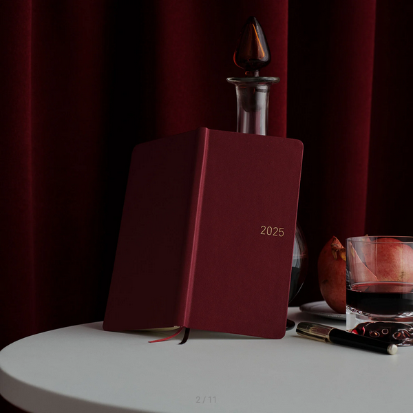 Hobonichi Techo 2025 Leather Planner - Pomegranate Weeks Hardcover, Weekly Horizontal Layout (January Start, Monday Start) | English Edition | Perfect for Journaling, Productivity & Time Management