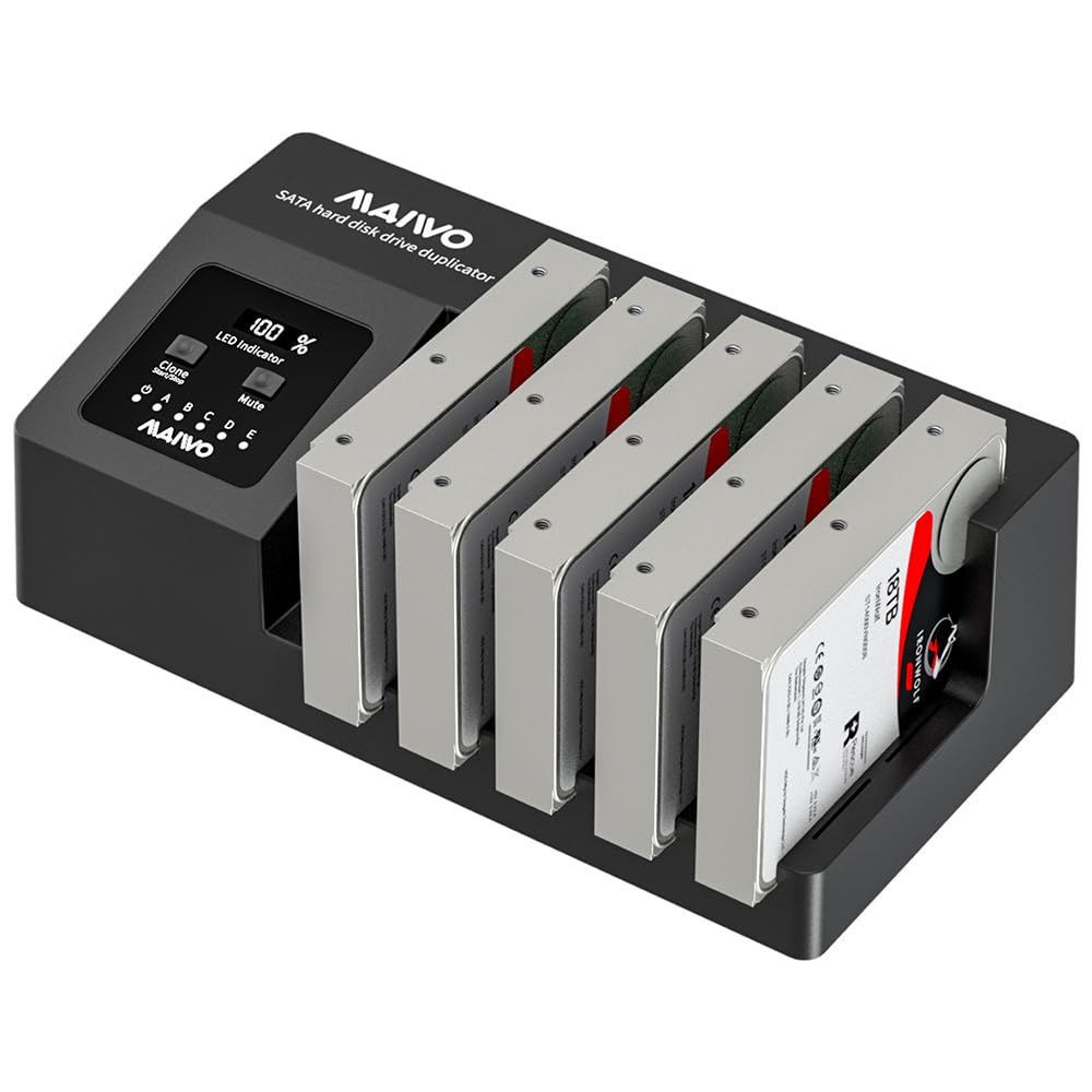 MAIWO 5-Bay USB 3.0 Hard Drive Docking Station with Offline Clone Function - Supports 2.5/3.5 Inch SATA HDD/SSD, UASP Technology, 90TB Capacity - Perfect for Data Backup, Disk Duplication & IT Professionals