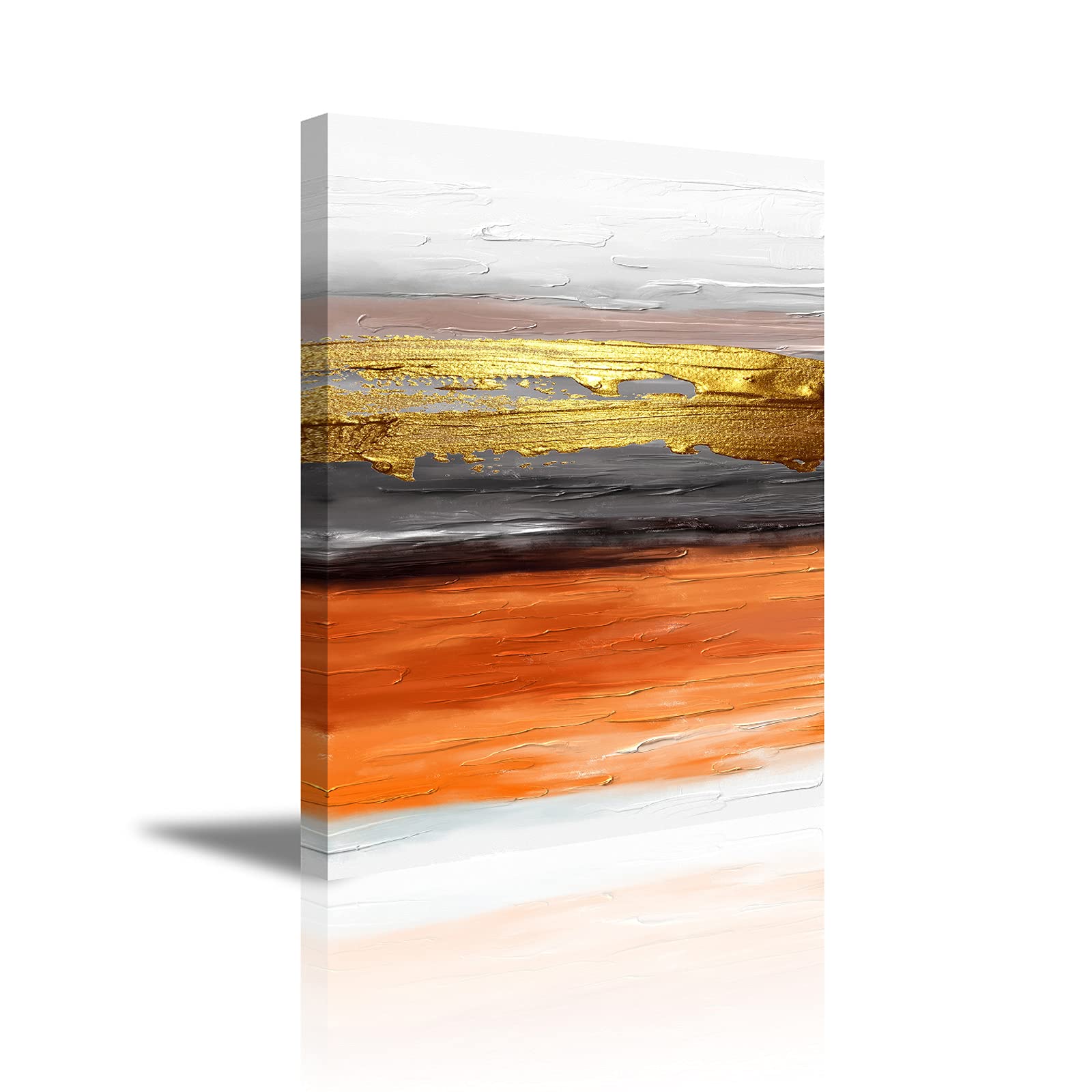 YPY Abstract Wall Art Canvas - Orange and Gold Modern Painting for Home, Living Room, Bedroom Decor - Perfect for Contemporary Interior Design & Housewarming Gifts