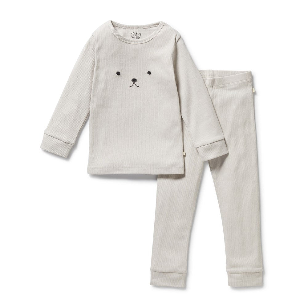 Organic Cotton Cloud Print Ribbed Long Sleeve Pajama Set - Soft & Comfortable Sleepwear for Women, Perfect for Cozy Nights & Relaxing at Home