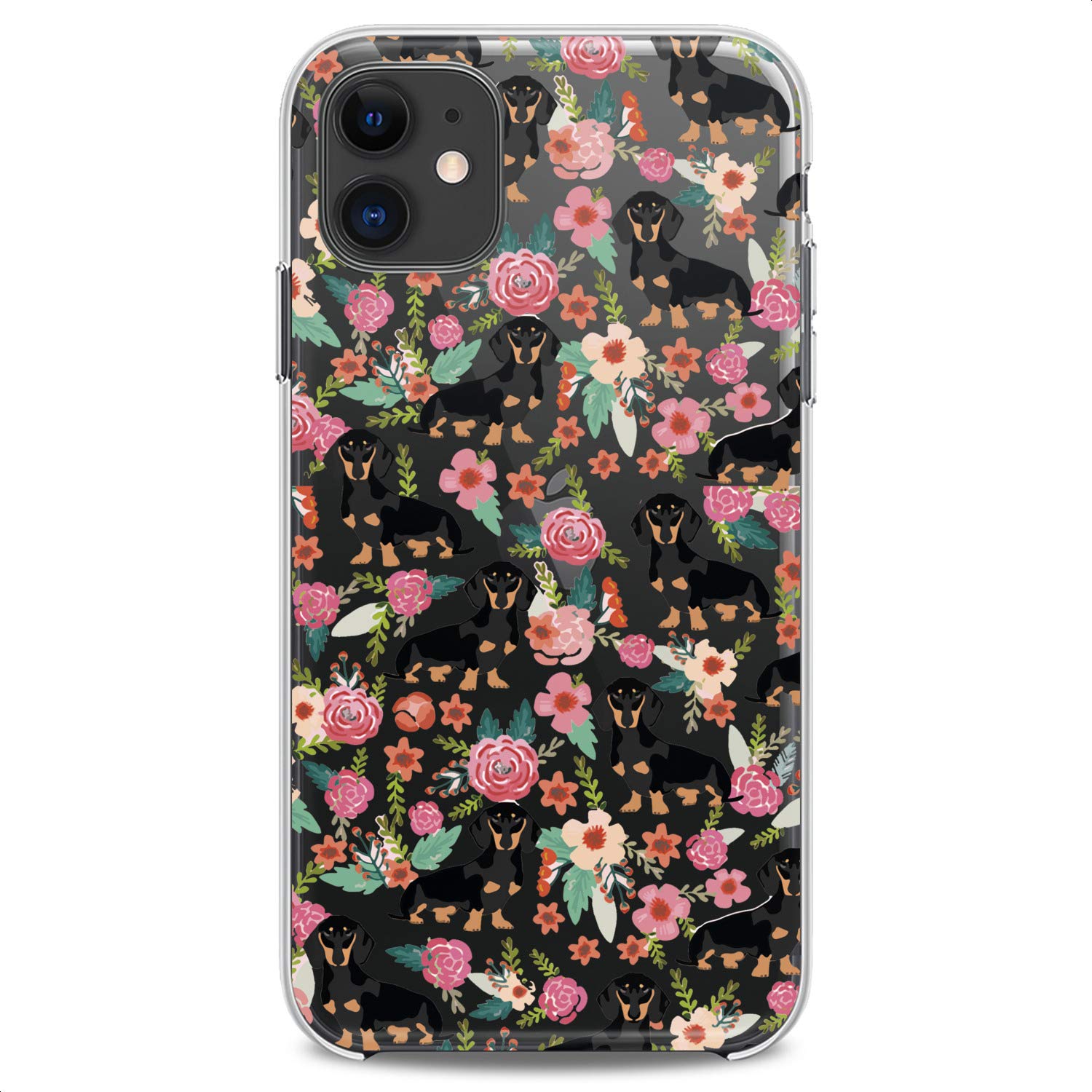 Premium TPU Phone Case for iPhone 16/15/14/13/12/11 Pro Max/Plus/Mini/XS/XR/X/8/7/6/5/SE - Cute Kawaii Floral Wiener Dog Design with Basset Hound Print - Slim Flexible Clear Silicone Protective Cover - Perfect for Everyday Use, School, Work & Gift Giving
