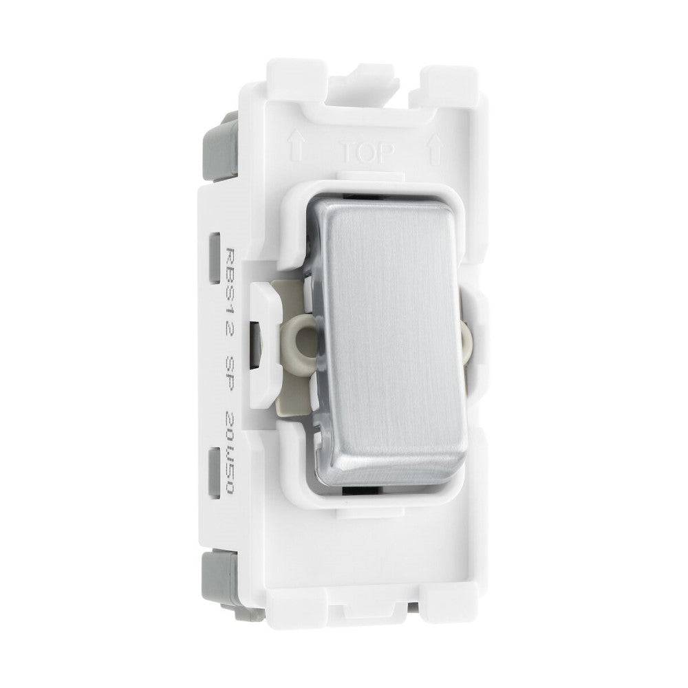 BG Brushed Steel 20A 2 Way Grid Switch RBS12 - Durable Electrical Switch for Home & Office Lighting Control | Perfect for Bedrooms, Hallways, and Staircases