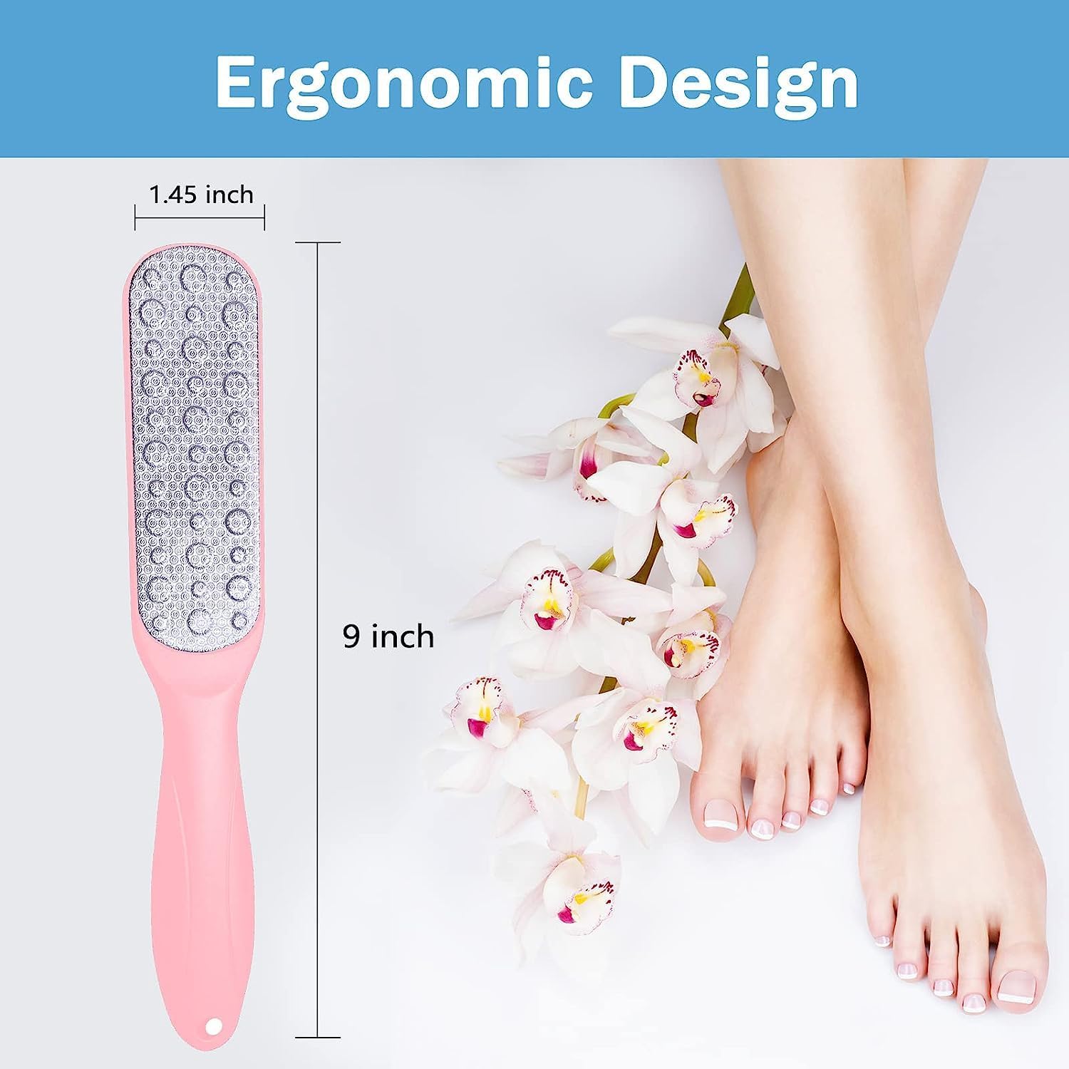 BlackLaoban Double Sided Metal Foot Scrubber & Callus Remover - Wet/Dry Use for Soft Smooth Feet - Perfect for Pedicures, Home Spa & Foot Care (Pink)