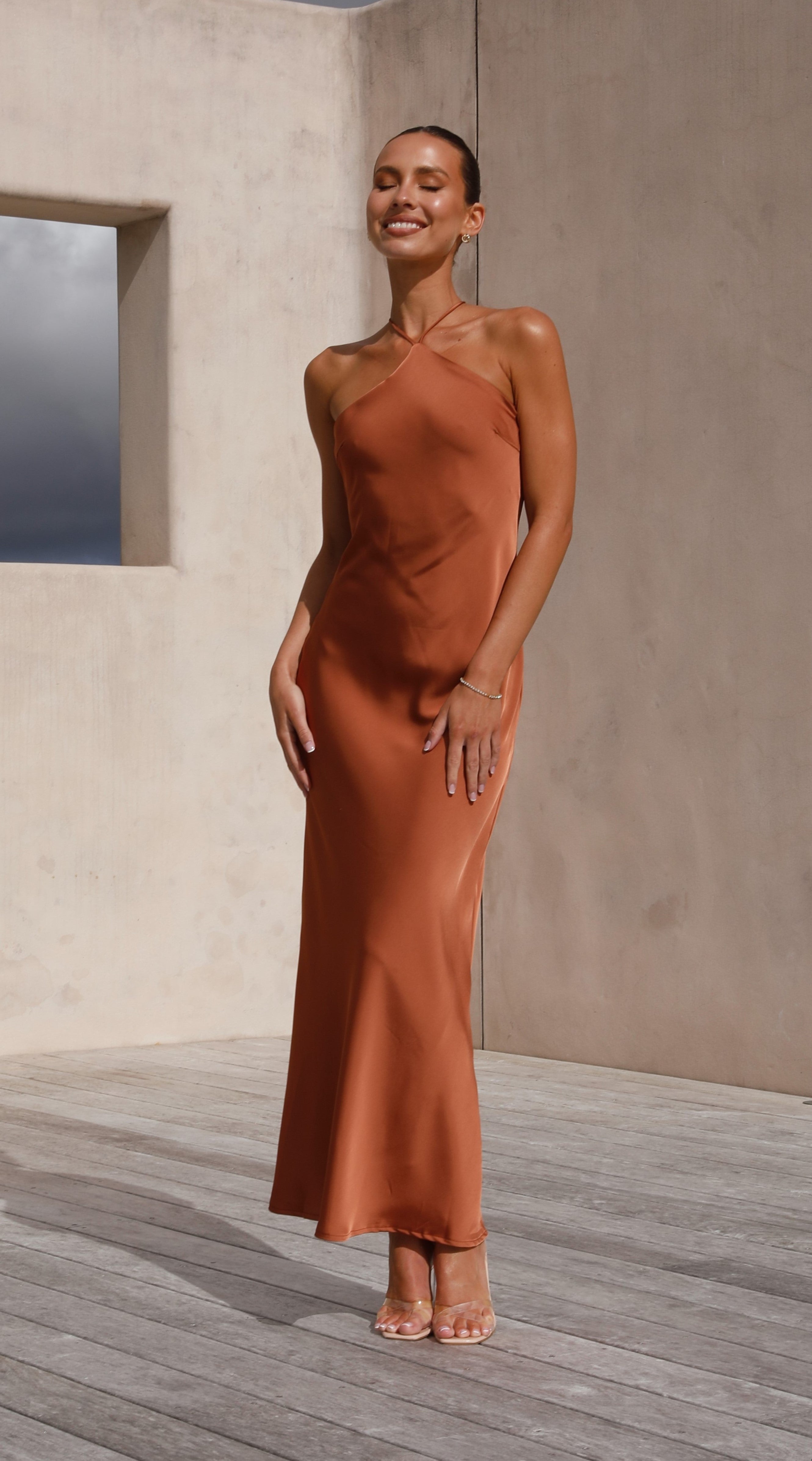 Chiara Maxi Dress in Copper - Elegant Long Flowy Dress for Women, Perfect for Weddings, Parties & Summer Outfits