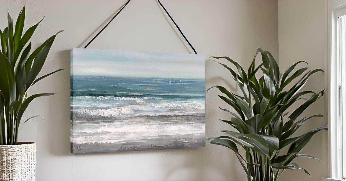 Yihui Arts Large Modern Abstract Seascape Canvas Painting - Hand Painted Ocean Beach Wall Art for Living Room Decor | Coastal Home Artwork for Beach Houses & Seaside Themed Interiors