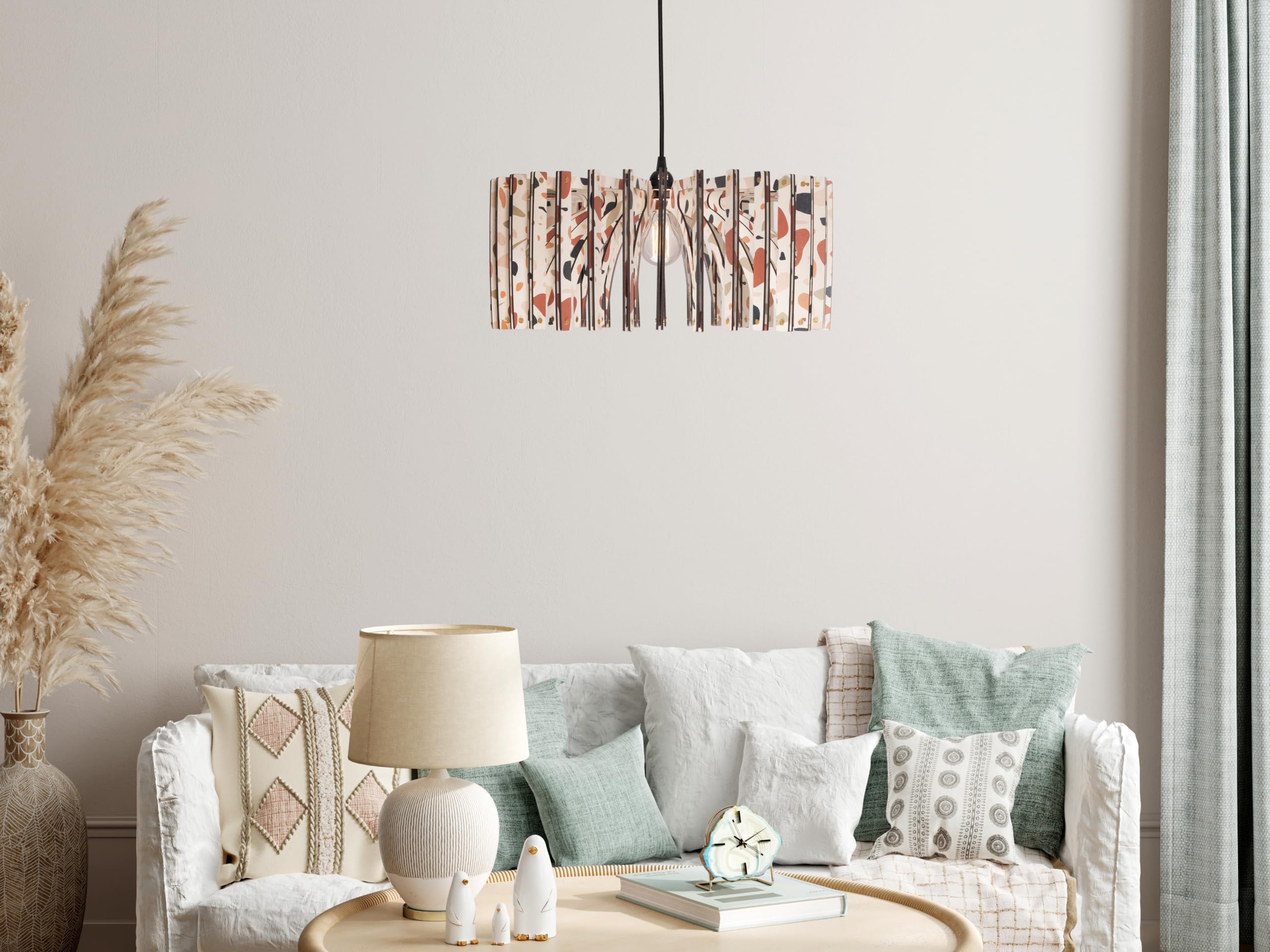 Terraco White Fat Umbrella Wood Pendant Light - Handmade Mid Century Modern Ceiling Lamp & Chandelier Lighting for Living Room, Bedroom, Dining Room Decor