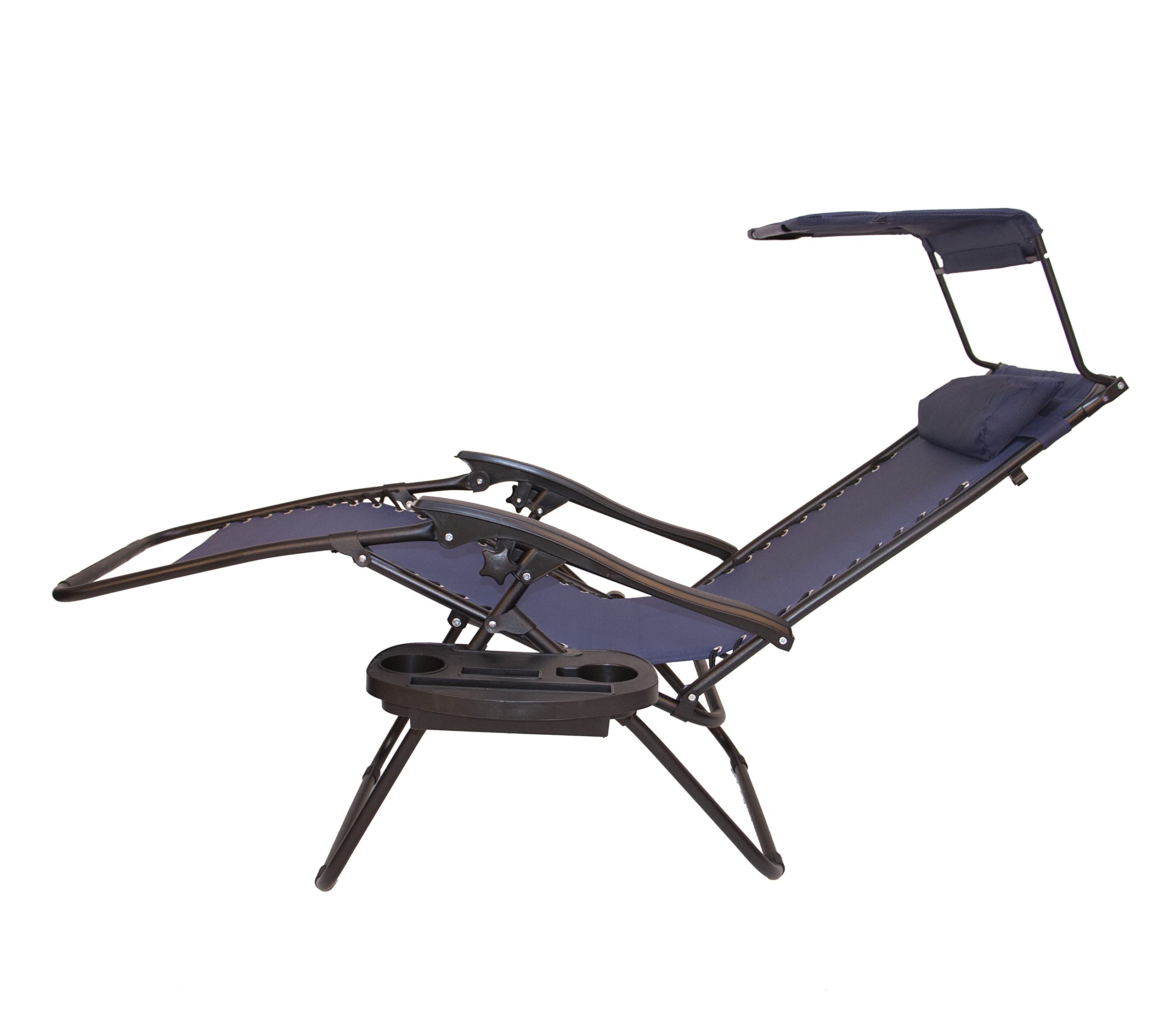 BTEXPERT Set of 2 Adjustable Steel Mesh Zero Gravity Lounge Chairs - Outdoor Patio Recliners for Beach, Yard & Garden with Pillow, Sunshade & Utility Tray - Blue with Canopy - Perfect for Poolside Relaxation, Backyard Lounging & Beach Vacations