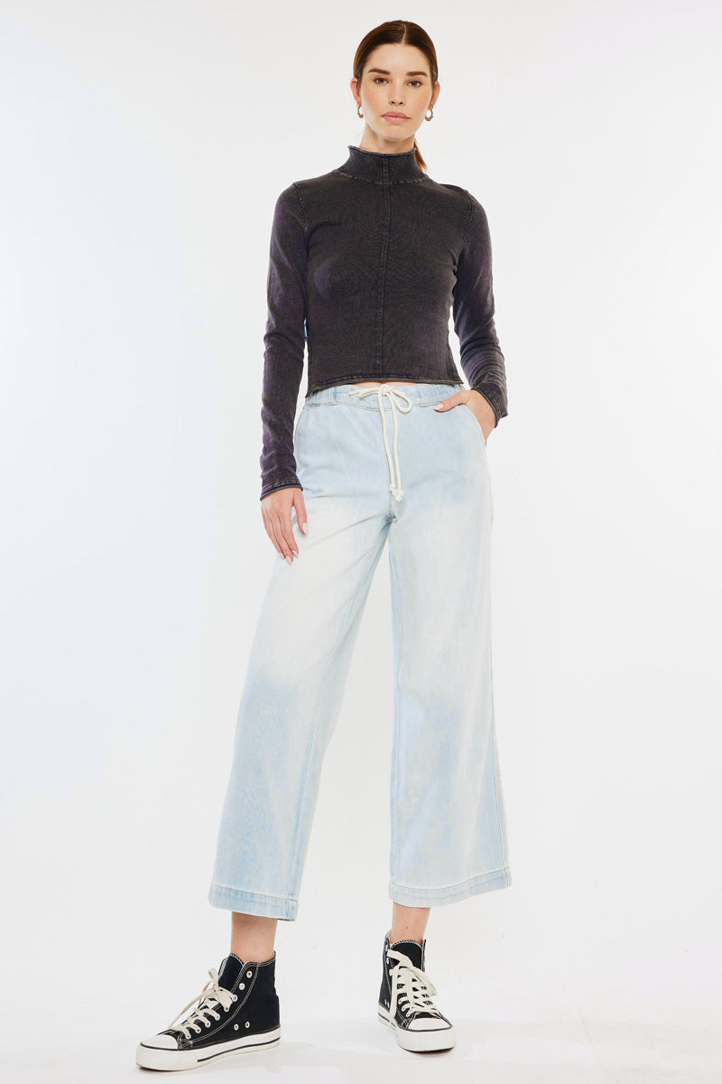 Annalise Mid Rise Wide Leg Pants for Women - Comfortable High Waisted Trousers with Elastic Waistband | Perfect for Office, Casual Wear & Travel