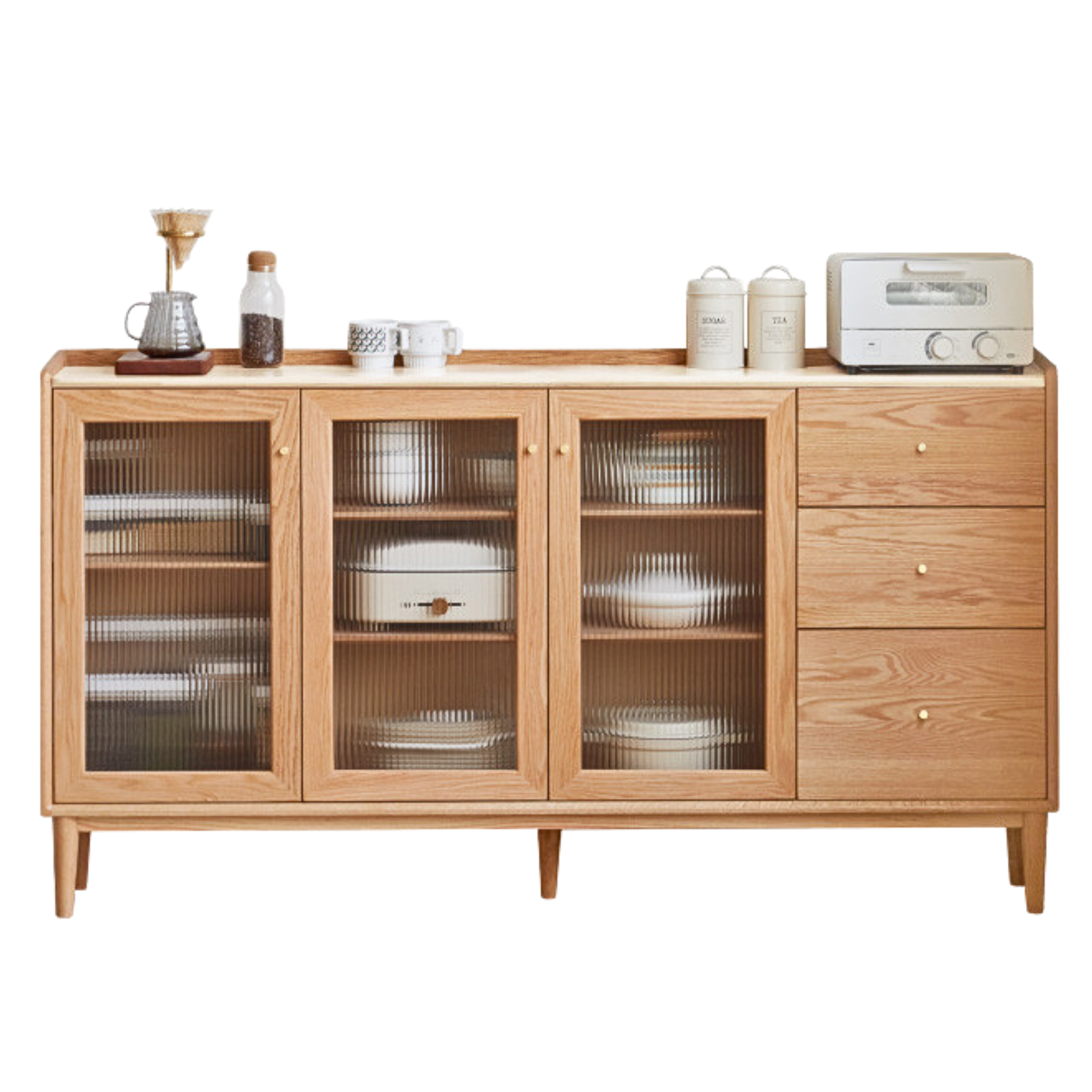 70.9x11.8x38.6 inch / 180x30x98сm / Natural wood color / Oak rock board sideboard with open door (depth 30cm)
