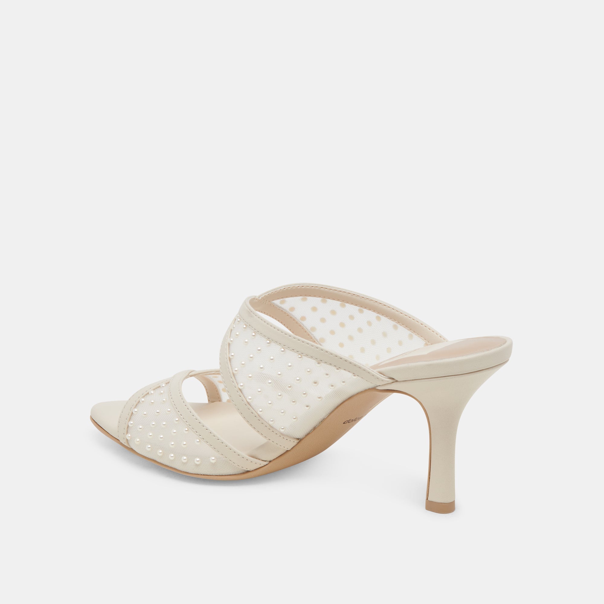 MANDEL PEARL HEELS IVORY MESH - Elegant Women's High Heel Sandals with Pearl Accents for Weddings, Parties & Special Occasions | Comfortable Mesh Design for All-Day Wear