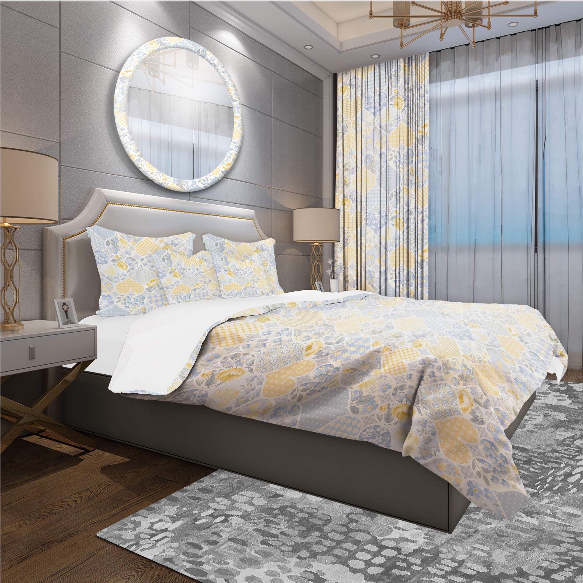 Hearts Patchwork Duvet Cover Set Queen Size - 3 Piece All Season Bedding Set with Stylish Design | Perfect for Cozy Bedrooms, Guest Rooms & Dorm Decor