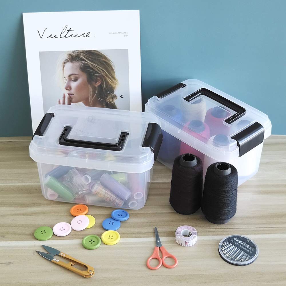 2L Clear Mini Plastic Storage Boxes - 4-Pack Small Transparent Organizer Bins for Crafts, Jewelry, Office Supplies & Home Organization