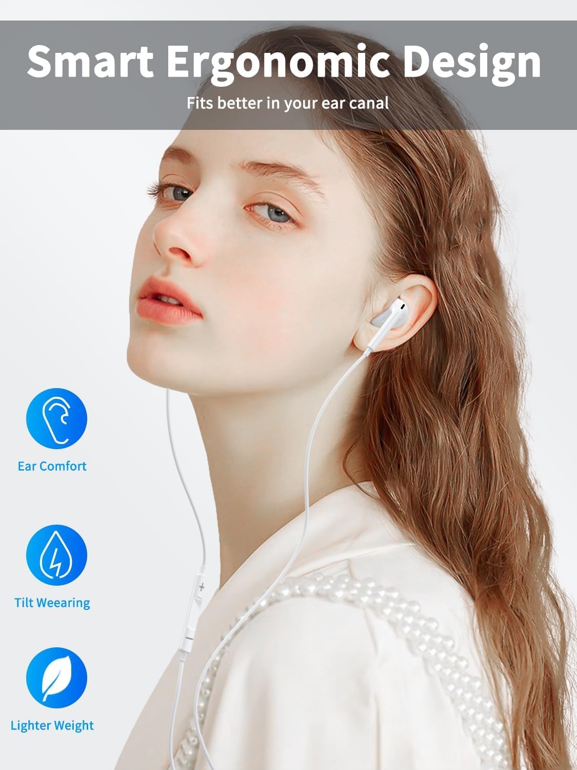 (2 Pack) Wired Earbuds with Microphone - HiFi Stereo Noise Isolating Headphones for iPhone 13/12/11/Xs Max/Xr/Xs/X/8/7 - Volume Control & iOS Compatible - Perfect for Commuting, Workouts & Gaming (White)