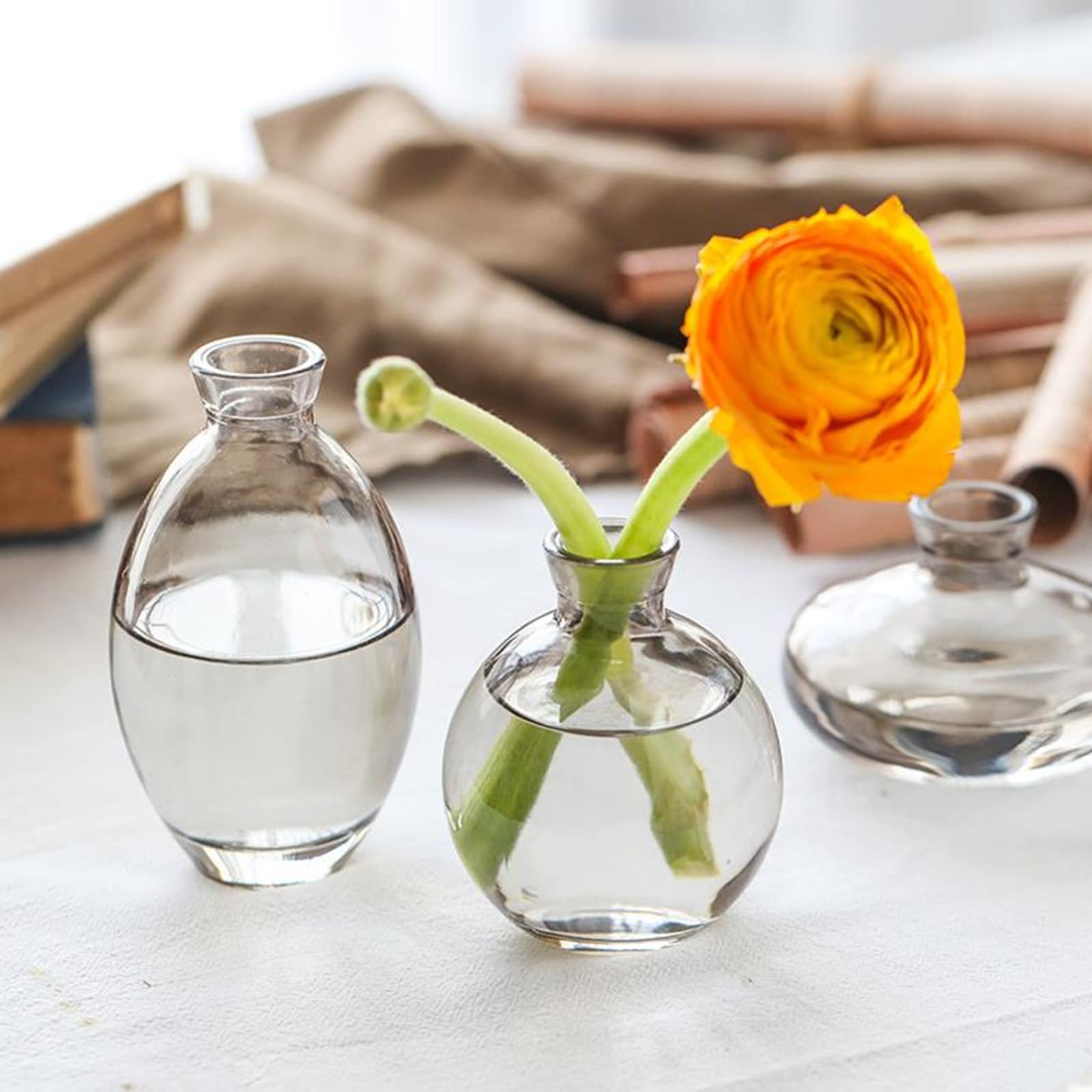 3-Piece Glass Bud Vase Set - Mini Flower Vases for Home Decor, Wedding Centerpieces & Tabletop Décor | Modern Small Vases for Bookshelf, Dining Table & Office Desk Decorations (Gray)