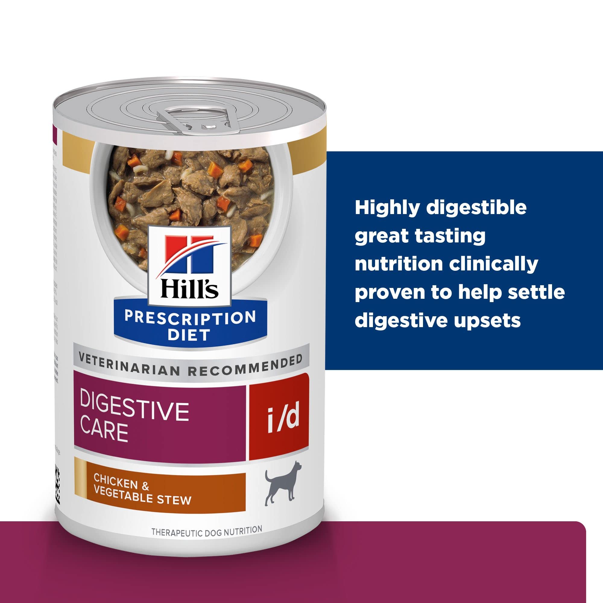 Hill's Prescription Diet i/d Digestive Care Chicken & Vegetable Stew Wet Dog Food - Vet Recommended for Sensitive Stomach, 12.5 oz Cans (Pack of 12) | Ideal for Dogs with Digestive Issues, Post-Surgery Recovery & Upset Stomach Relief